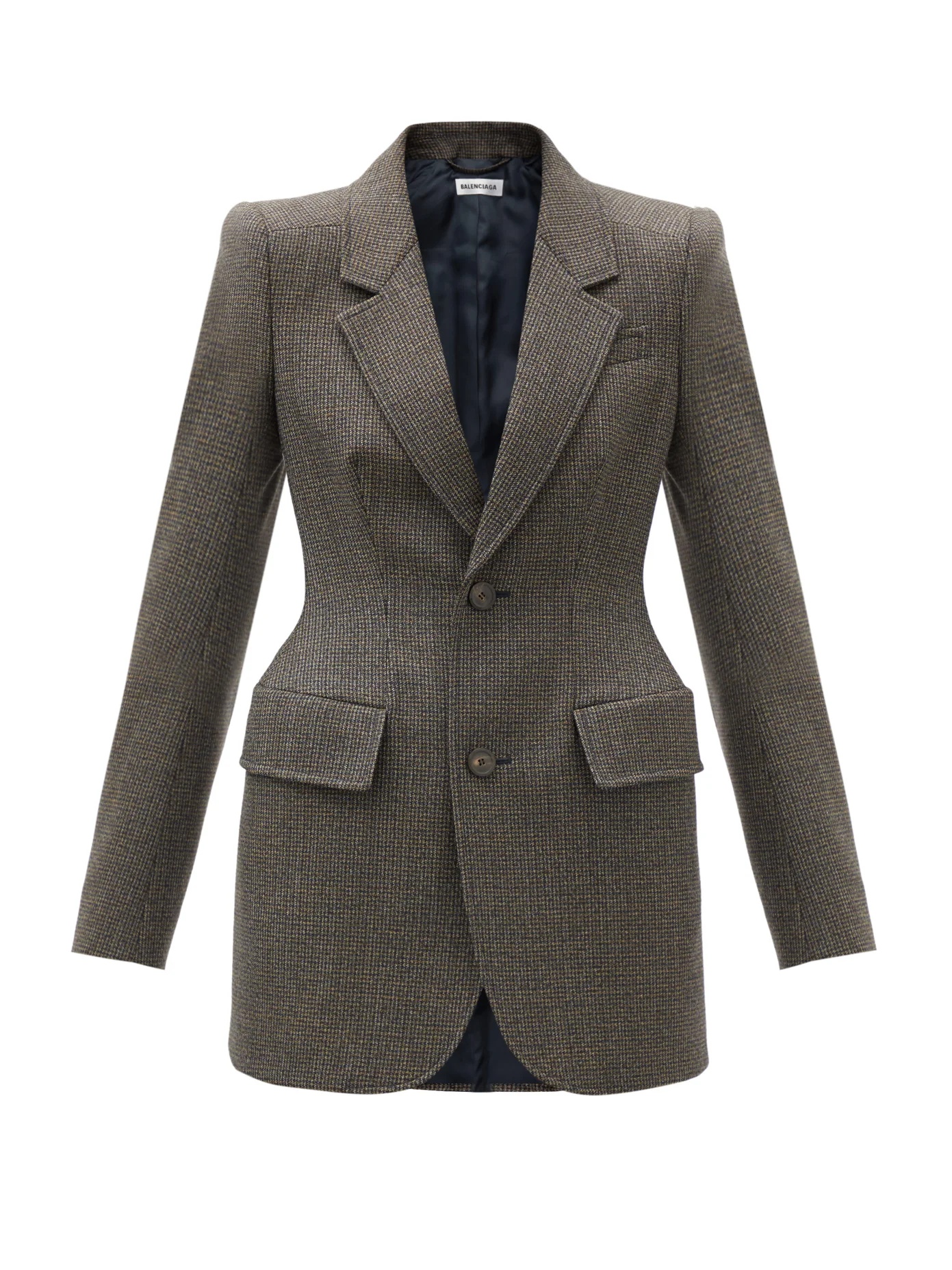 Hourglass-waist checked wool-tweed blazer - 1