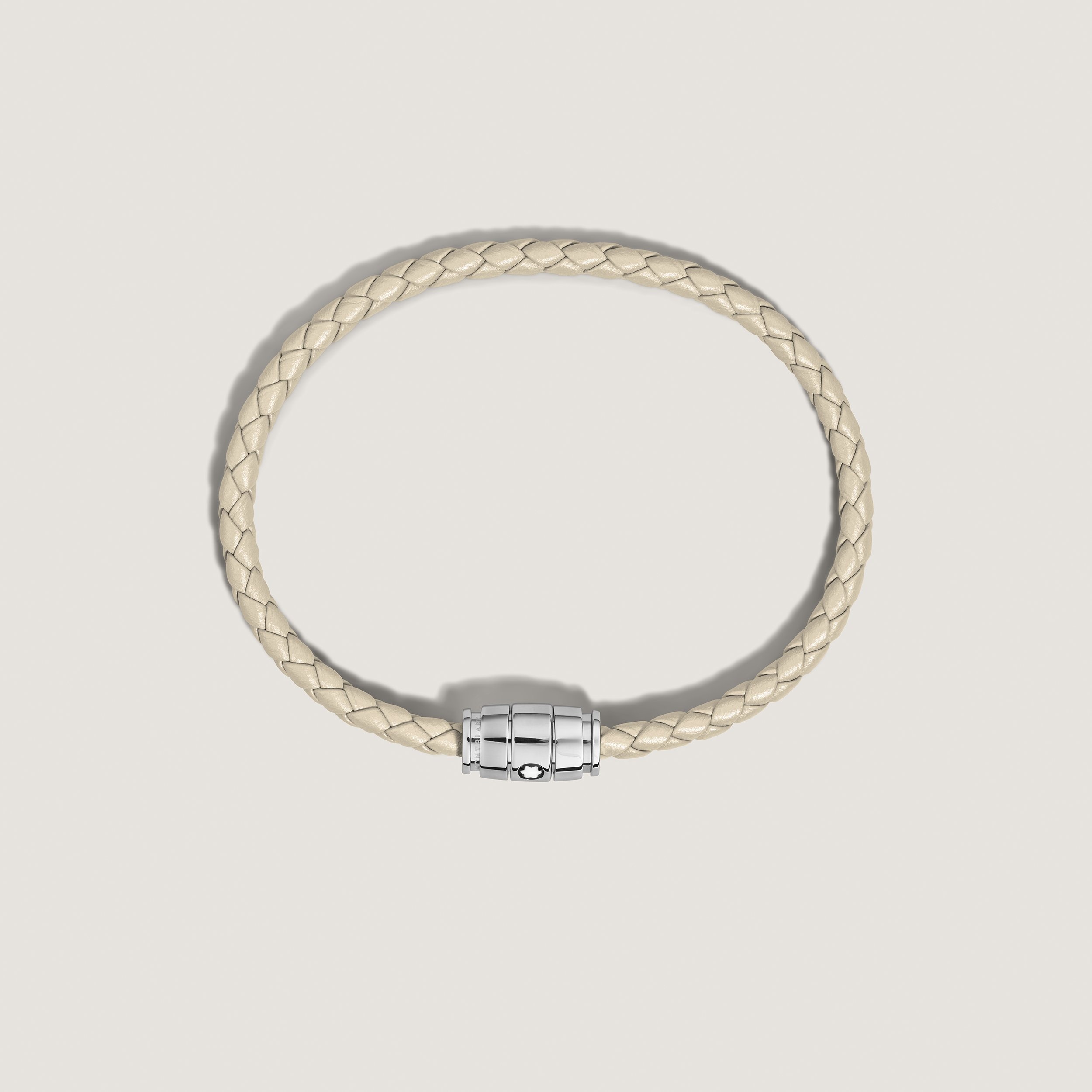 Bracelet Steel 3 Rings Meisterstück Collection in Cloudy Beige Leather, size 60 - 4