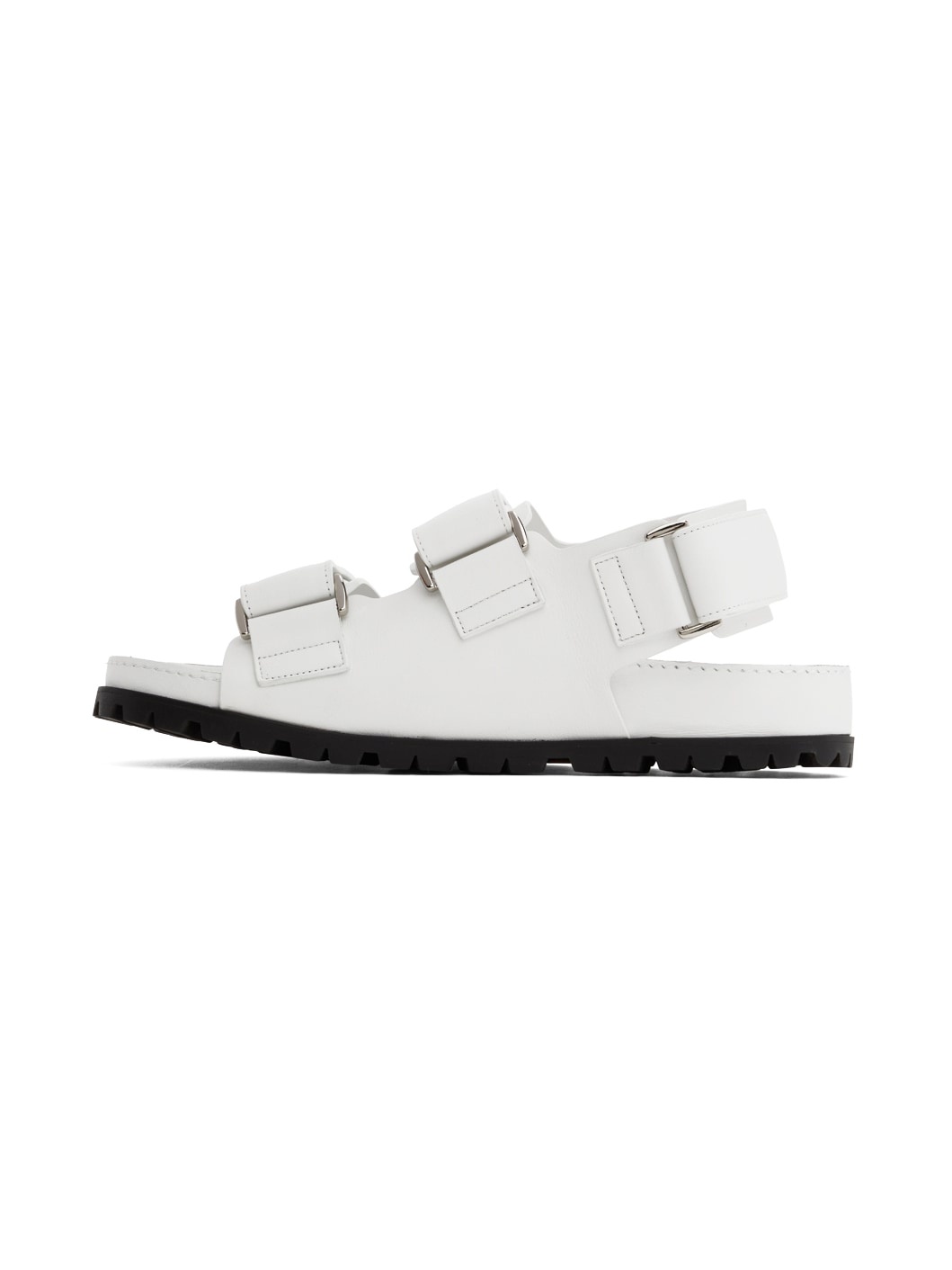 White Leather Flat Sandals - 3