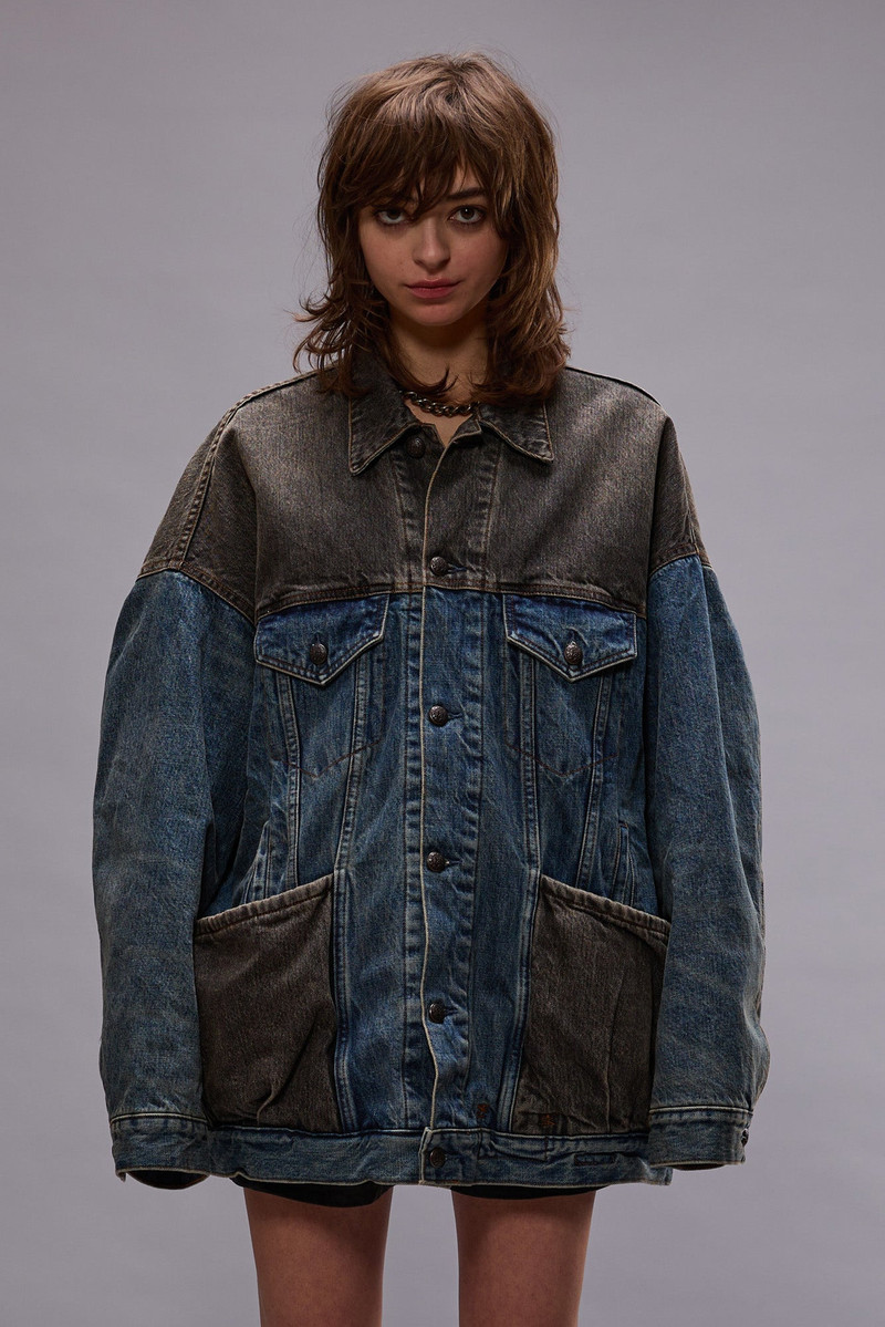 R13 LACEY TRUCKER JACKET - DAWSON INDIGO COLOR BLOCK outlook