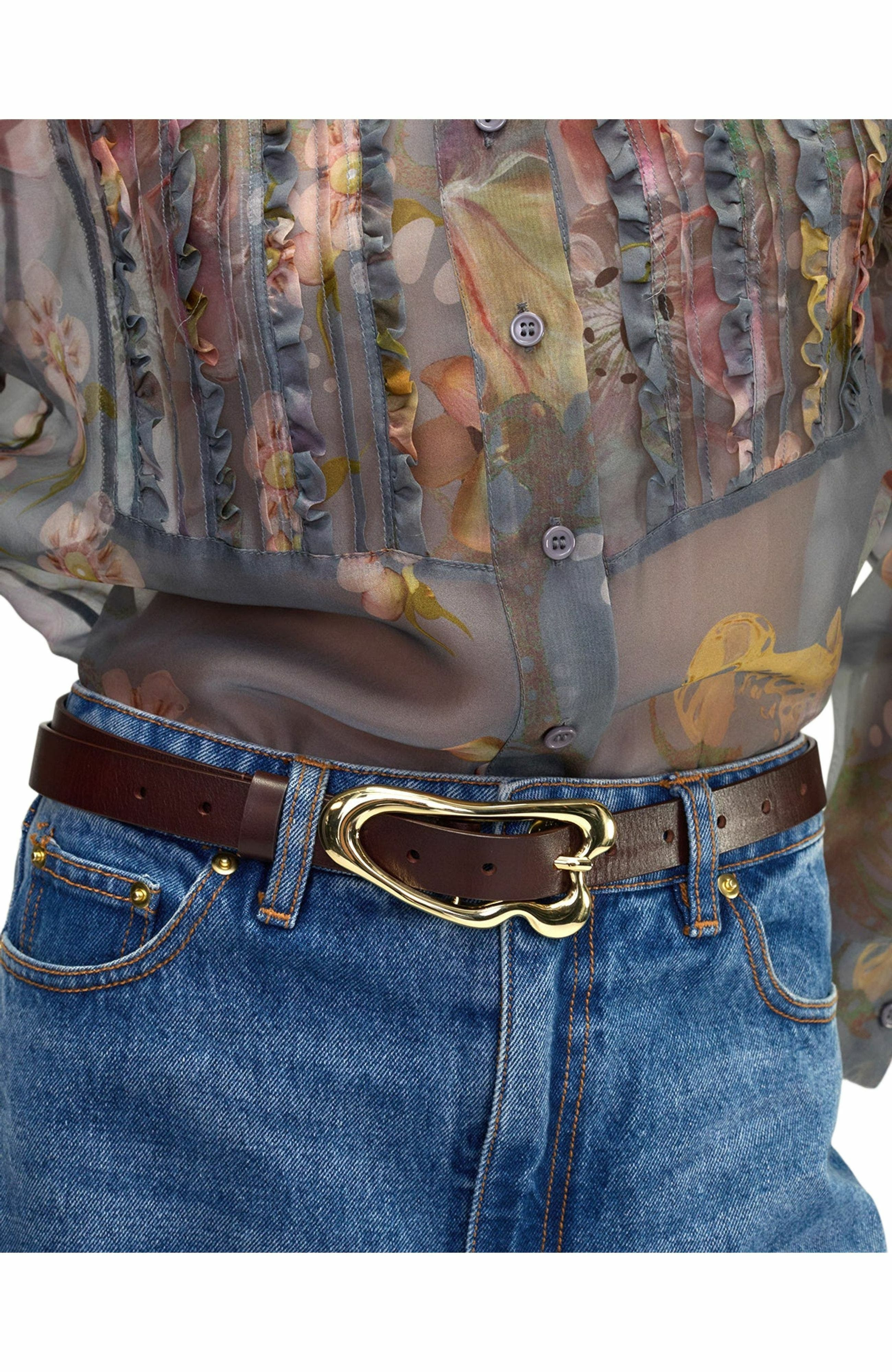 Cynthia Rowley Signature Thin Buckle Belt in Brown at Nordstrom - 3