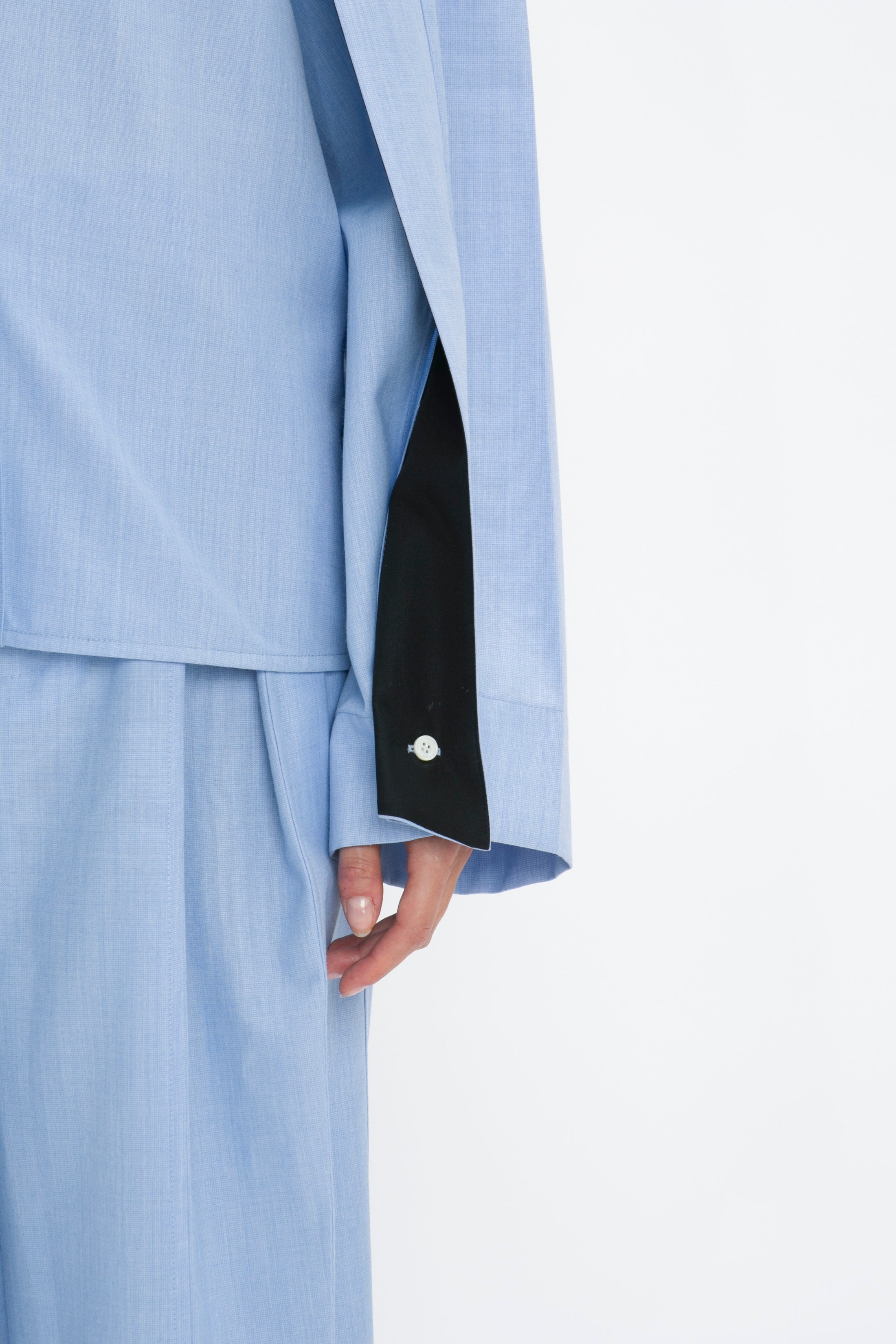 Pleat Detail Raglan Shirt In Oxford Blue - 6