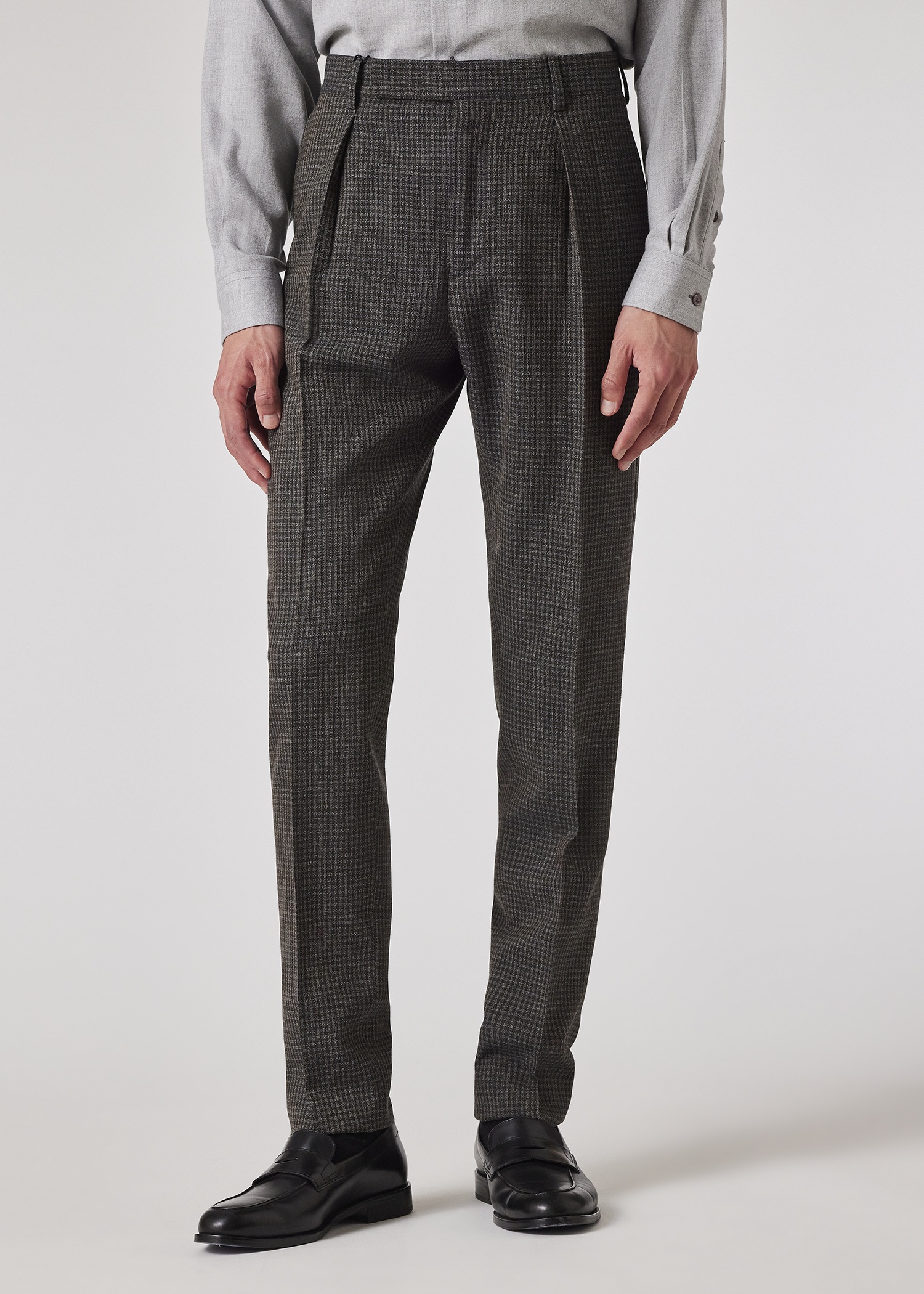 Green Gingham Check Tapered-Fit Pleated Stretch-Wool Trousers - 3