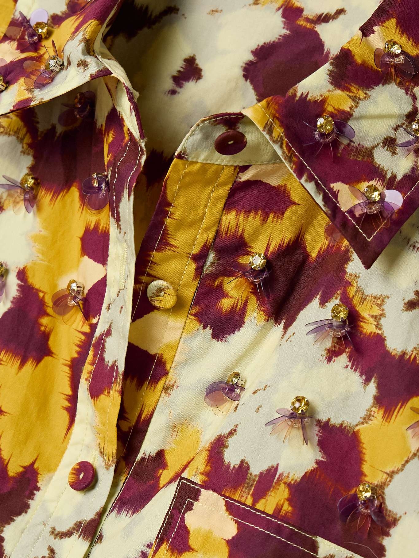 Aria embellished printed cotton-poplin shirt Yellow - 4