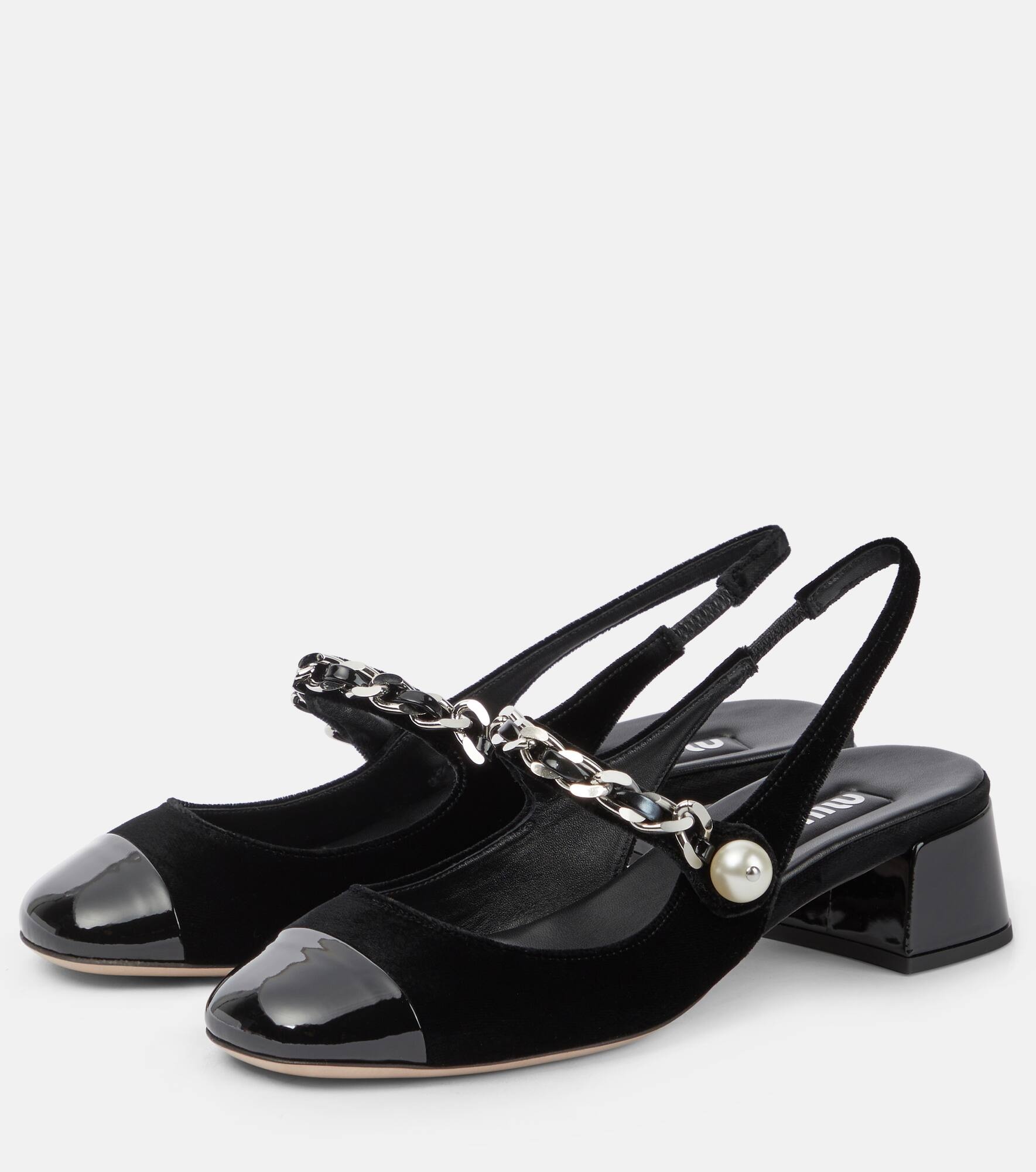 Chain-detail velvet slingback pumps - 5