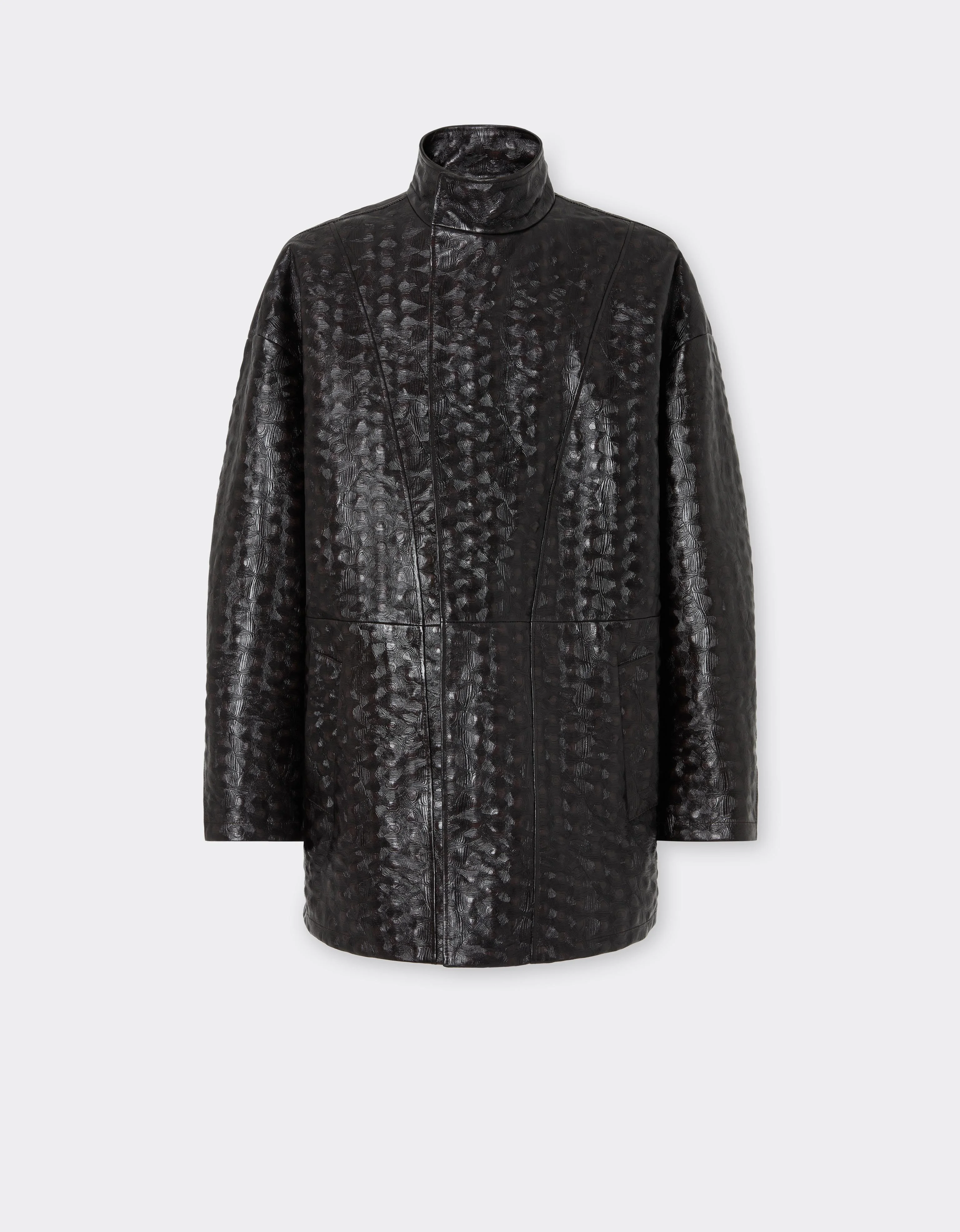 Leather Pea Coat with Turtle Pattern - 1