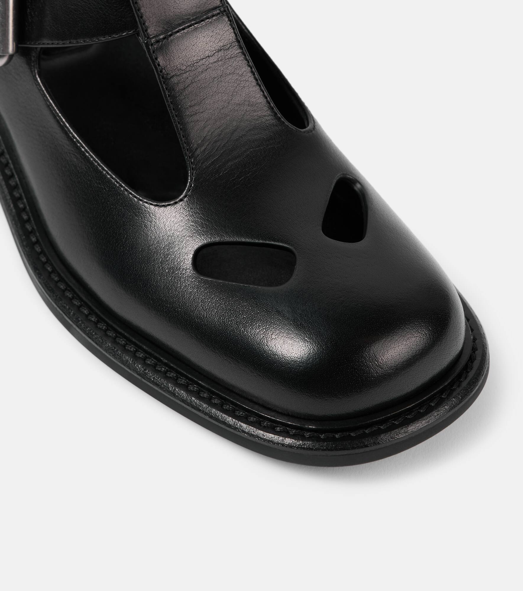 Cutout leather Mary Jane flats - 5