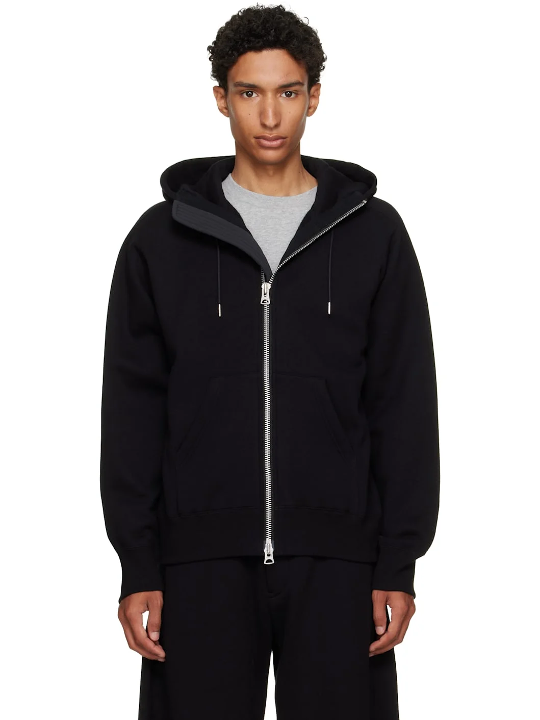 Black Cotton Jersey Hoodie - 1
