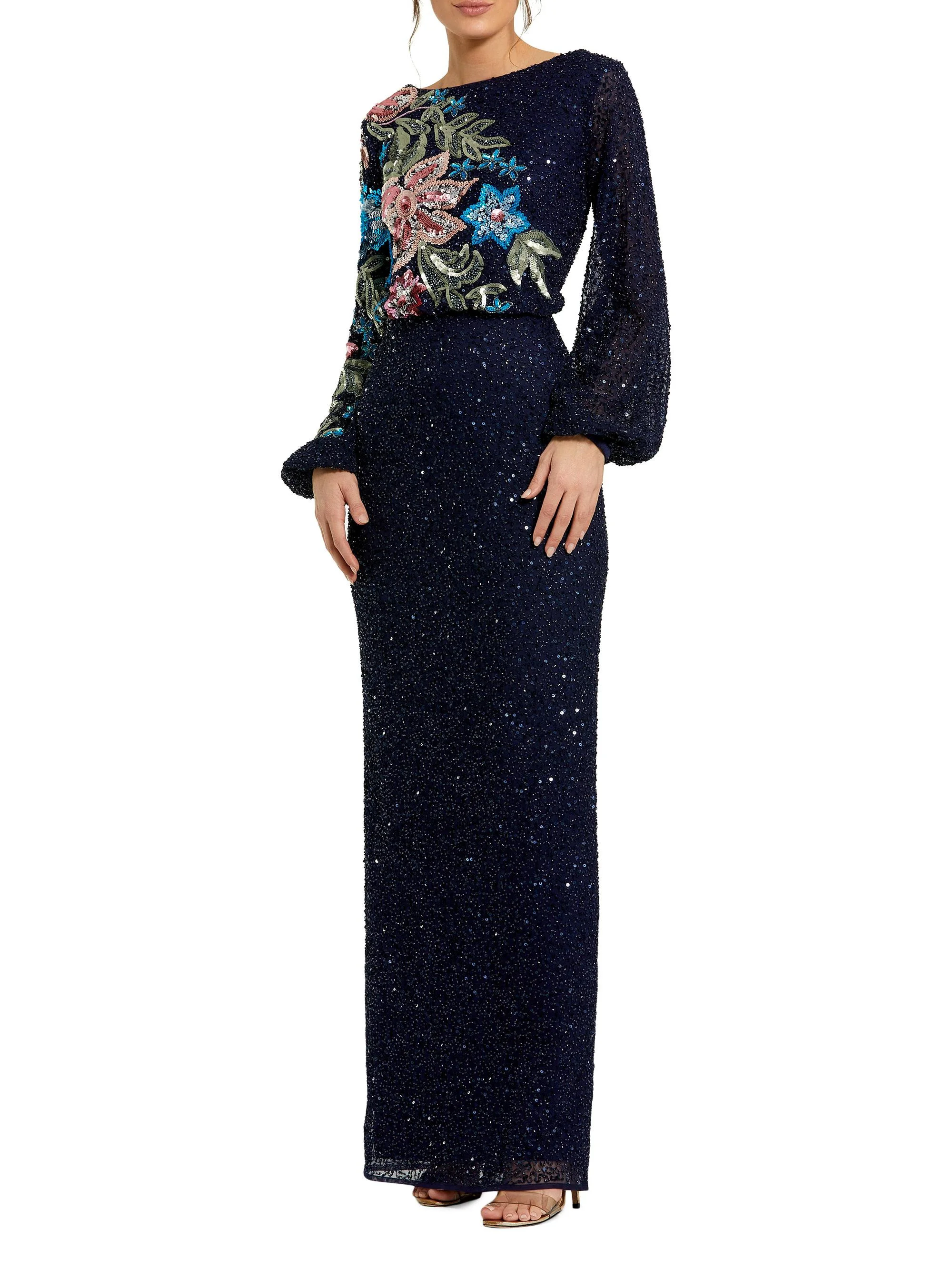 Women's Floral Emellished Gown - Midnight - 1