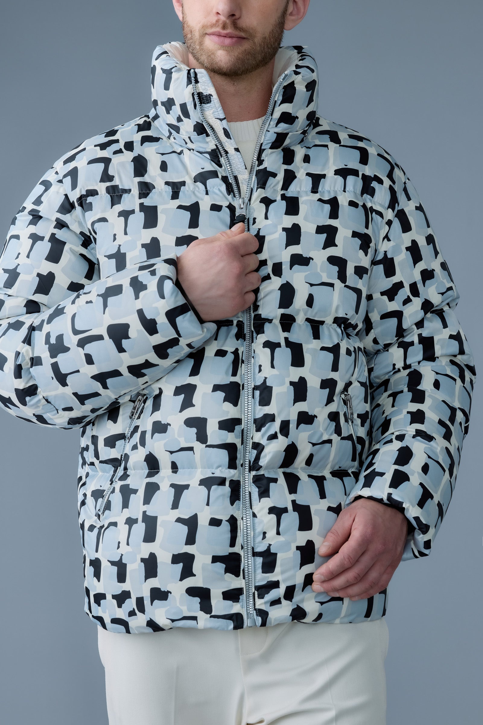KENT-NV Tile graphic pattern down jacket with hood - 5