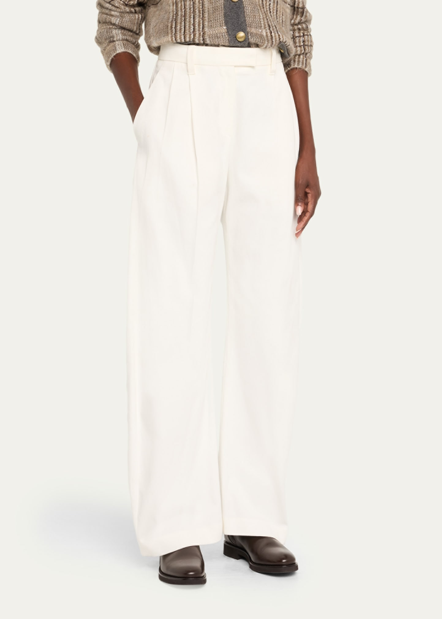 Pleated Cotton Barrel-Leg Tailored Pants - 4