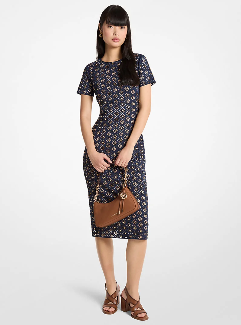 Laser Cut Mirror Scuba Midi Dress - 1