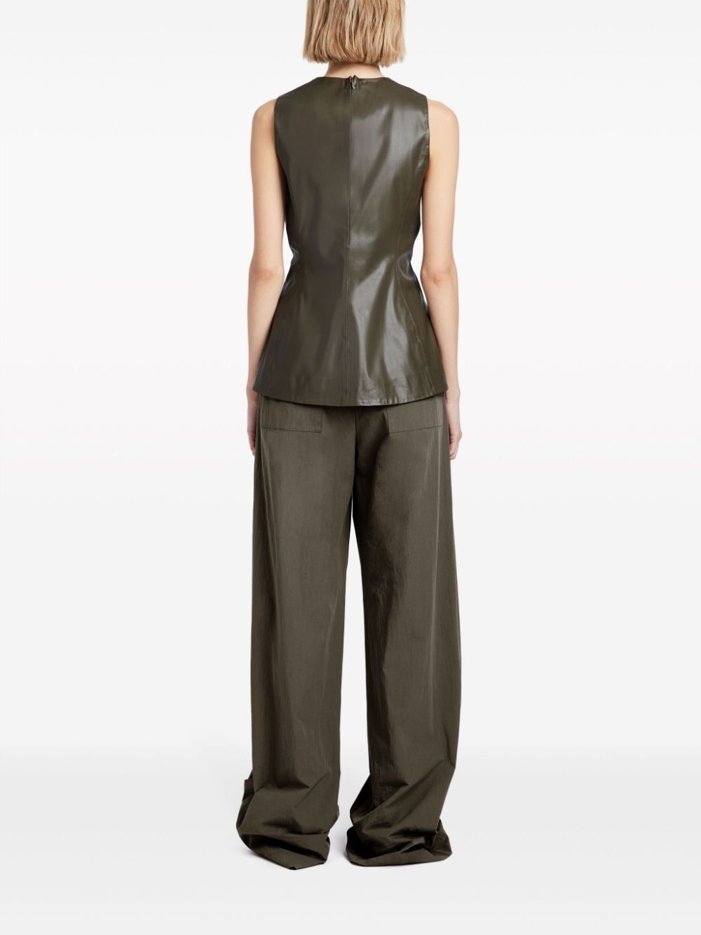 sleeveless faux-leather top - 4