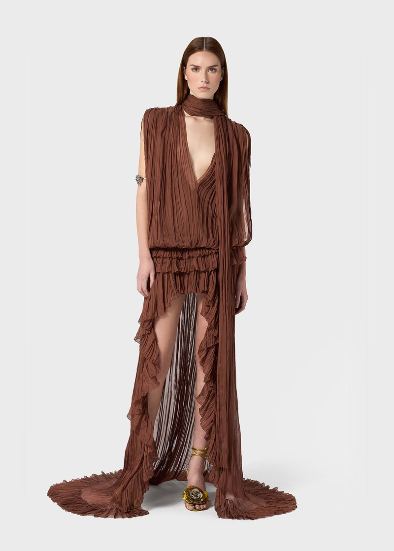 Blumarine PLEATED ASYMMETRIC DRESS IN SILK CHIFFON outlook