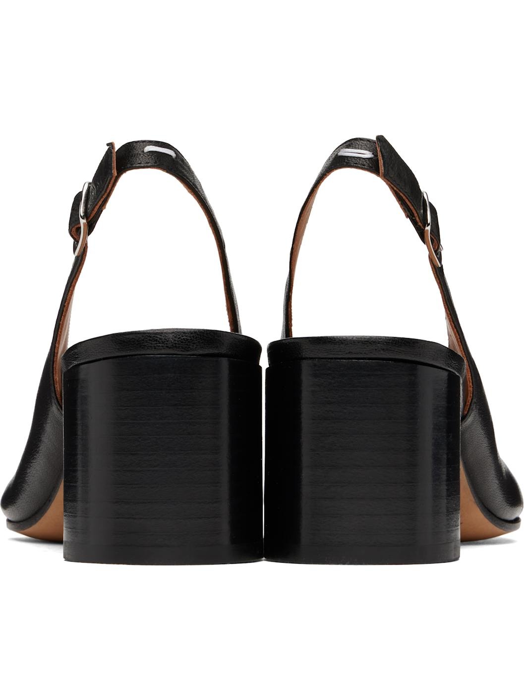 Black Tabi Leather Slingback Heels - 2