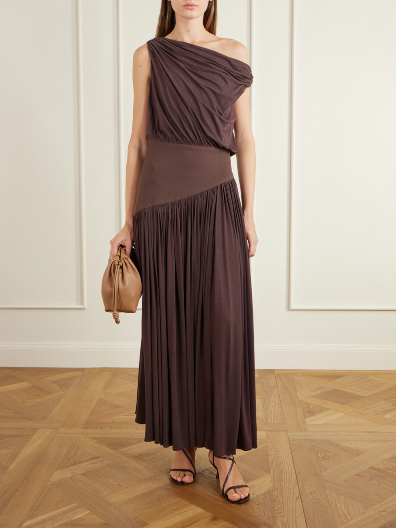 ABADIA Gwen One-shoulder Asymmetric Draped Jersey-trimmed Stretch-bamboo Maxi Dress outlook