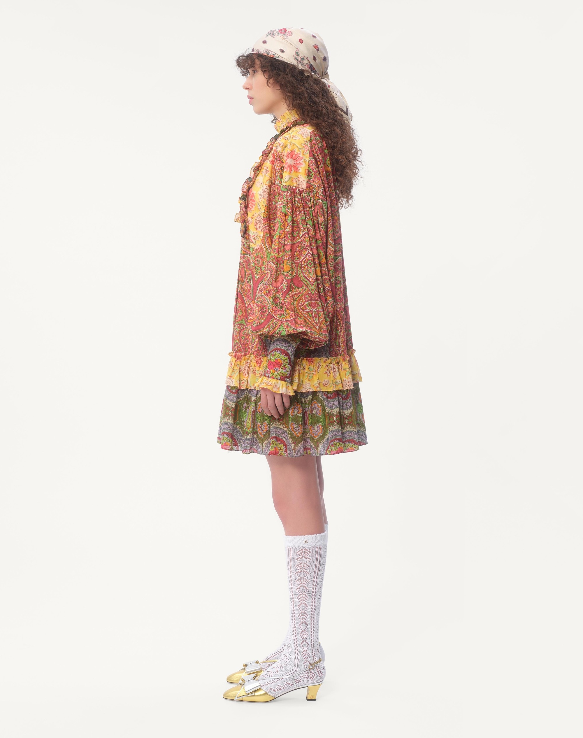 SHORT DRESS IN VOYAGE IMAGINAIRE CASHMERE MUSLIN - 8