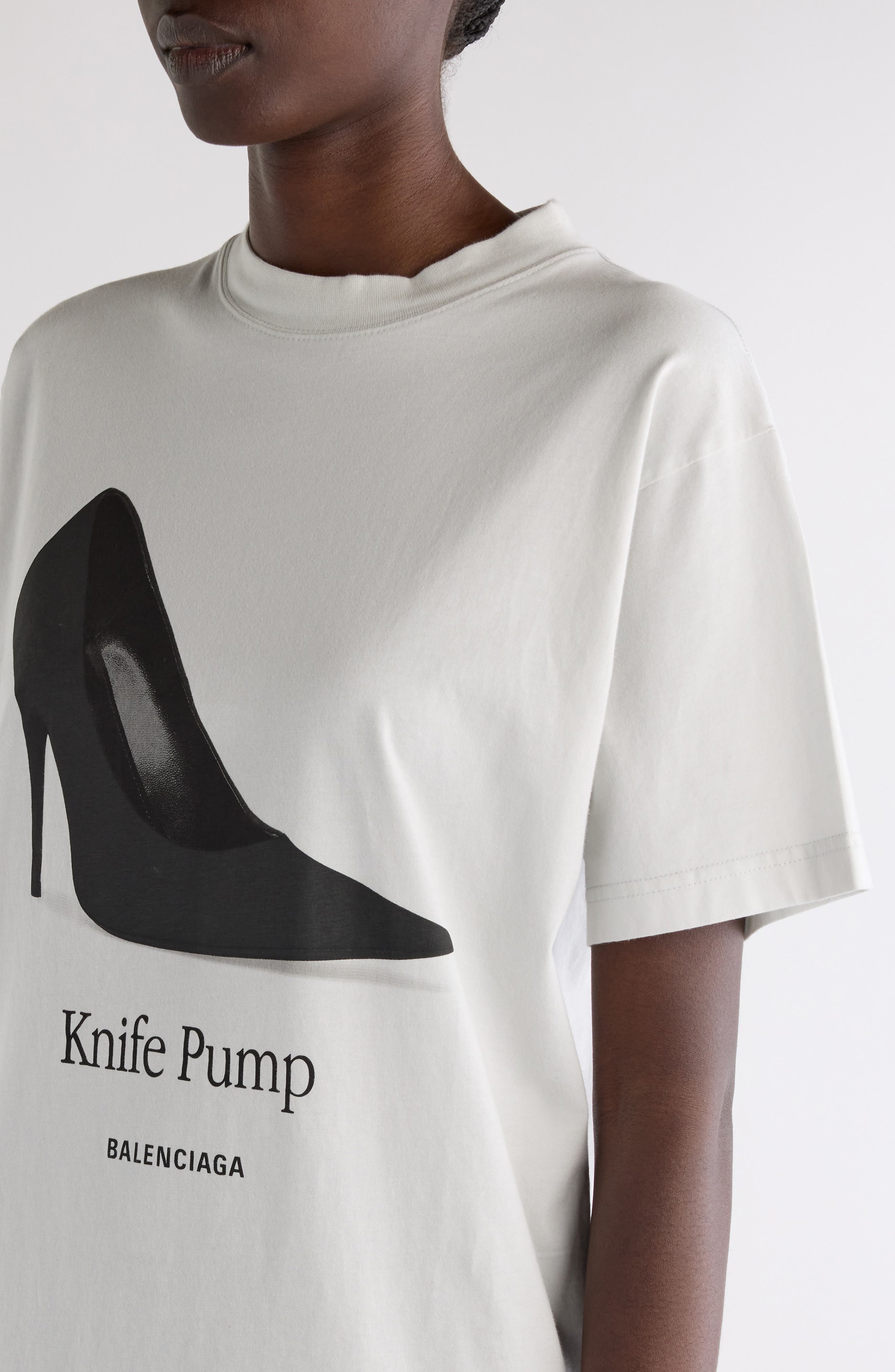 Balenciaga Fitted Knife Pump Graphic T-Shirt in 9012 Dirty White at Nordstrom - 5