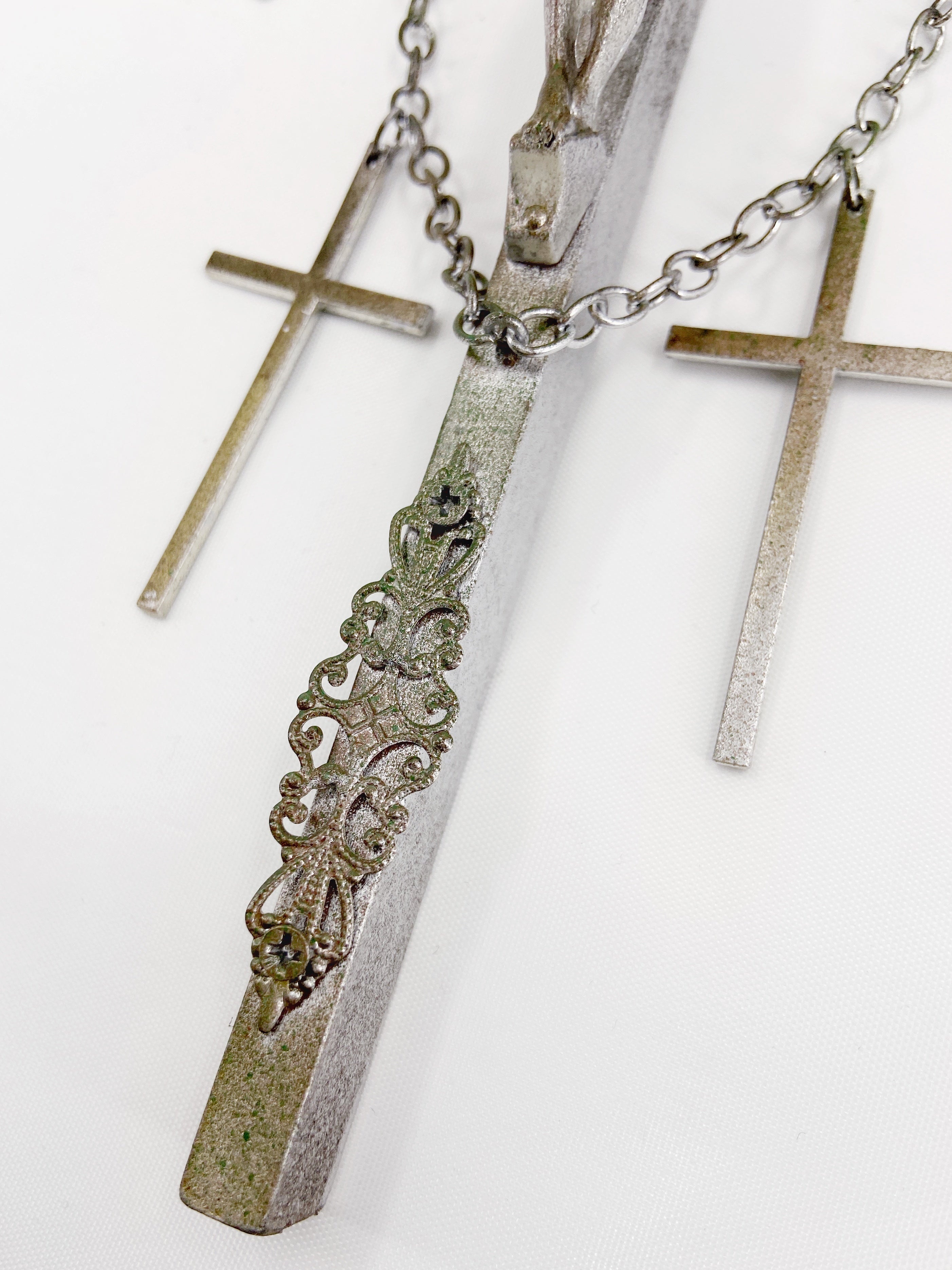 Jean Paul Gaultier 90S Sample 1/1 XXL Silver 5 Crucifix Cross Deer Chain Necklace - 15