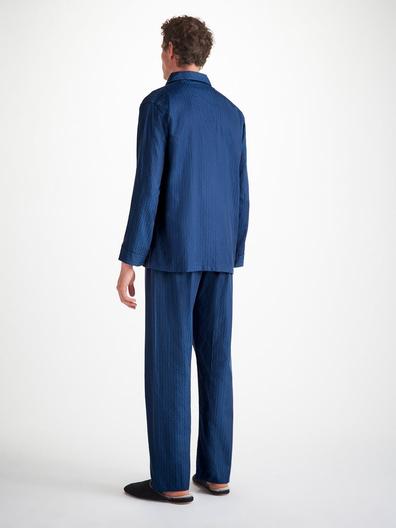 Men's Classic Fit Pajamas Cotton Jacquard Navy Rope Pattern - 4