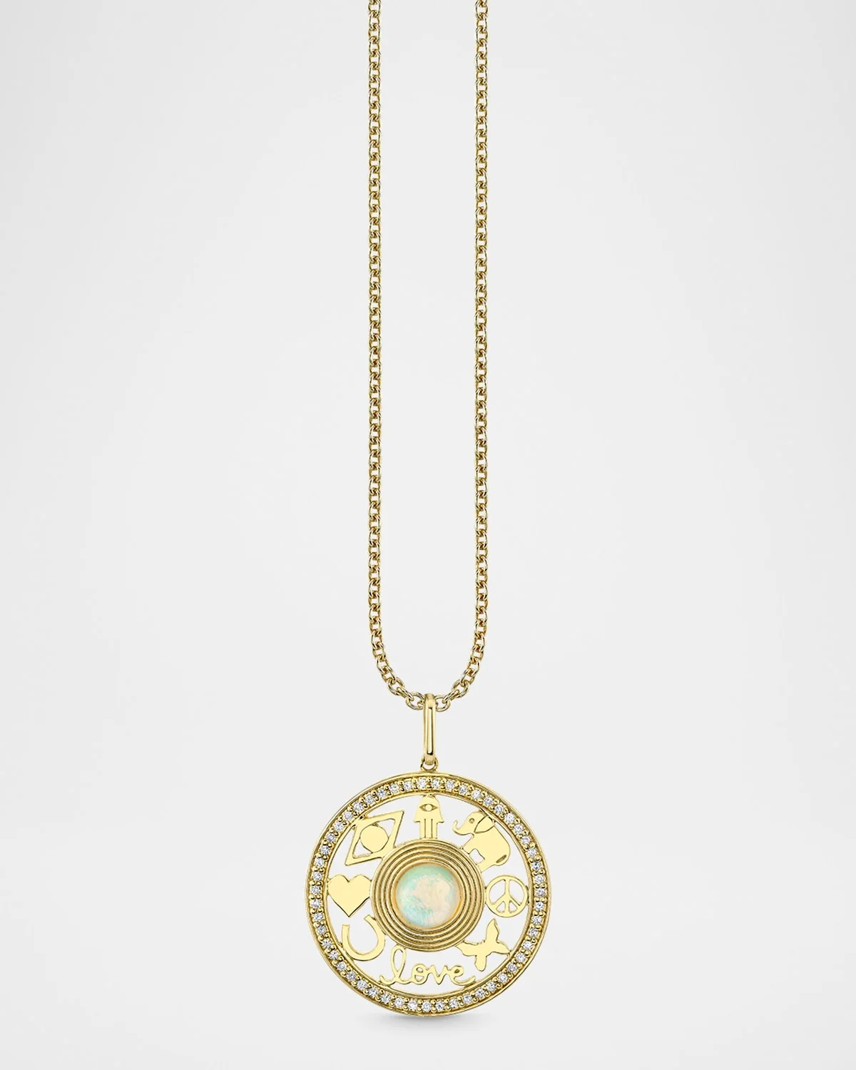 Open Icon Stone Pendant on Medium Bolita Chain Necklace - 1