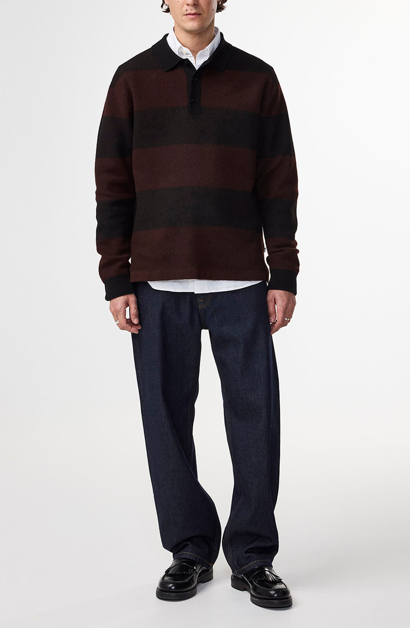NN07 Long Sleeve Wool Rugby Polo Sweater in Black at Nordstrom - 4