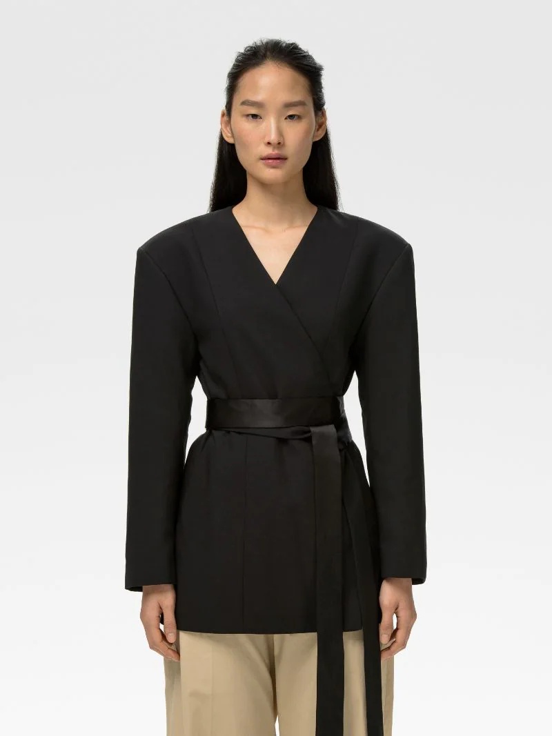 WAIST TIE WOOL BLAZER - 3