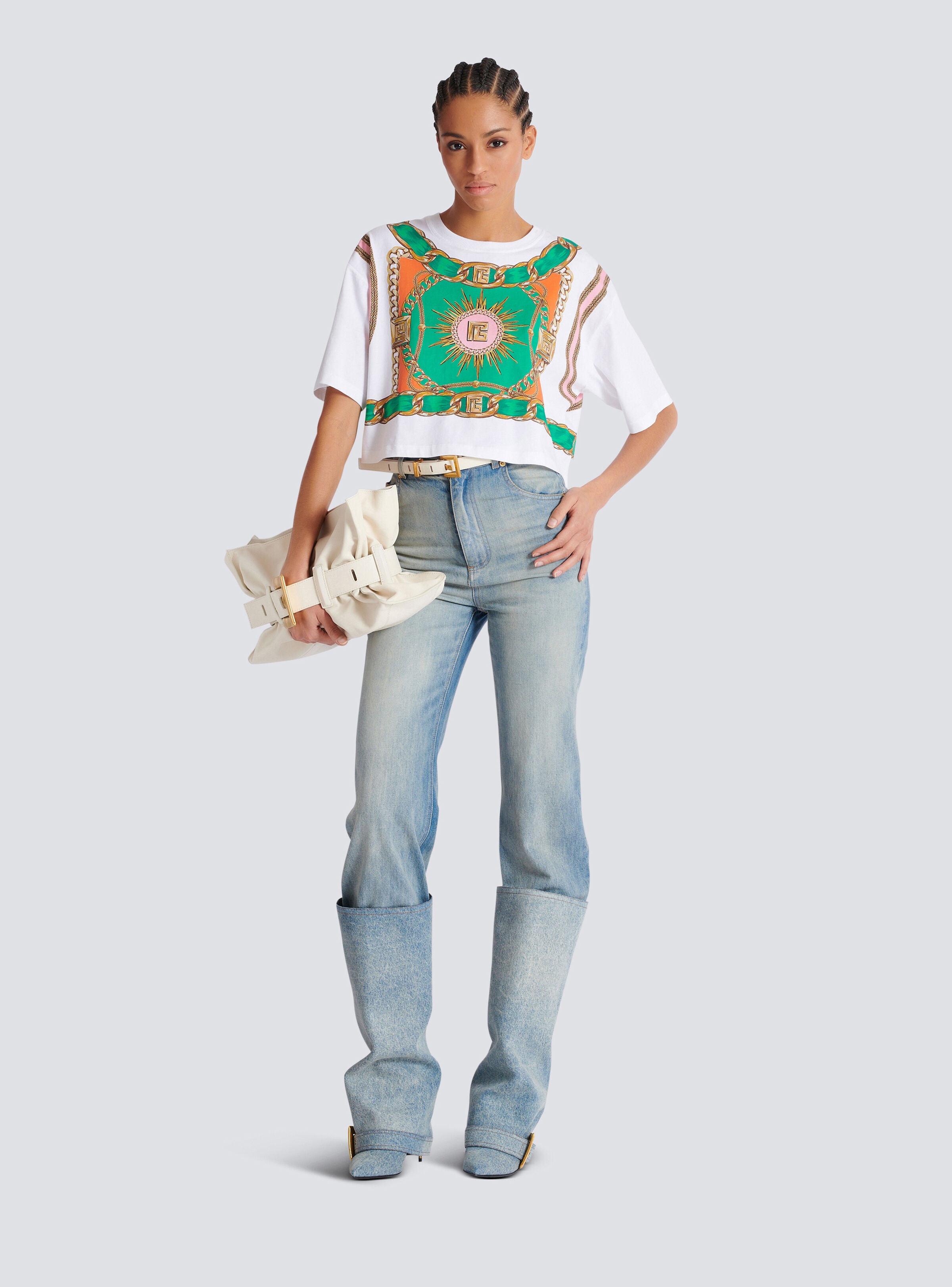 Cropped T-shirt with Balmain Foulard print - 2