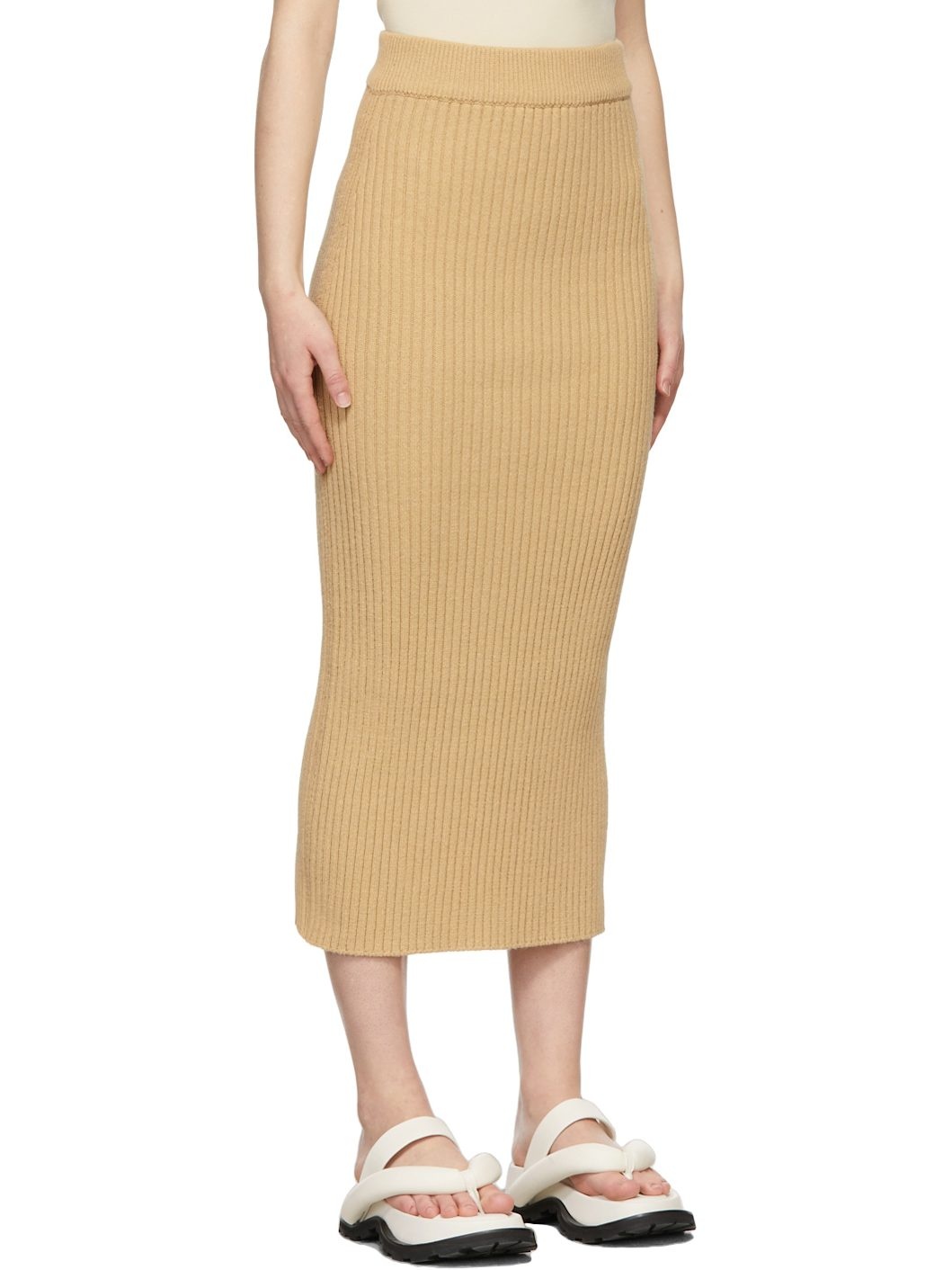 Beige Knit Long Skirt - 2