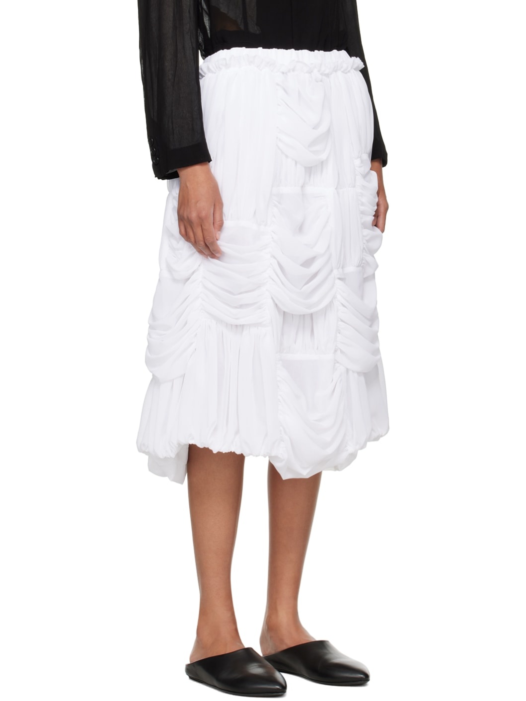 White Ruched Midi Skirt - 2