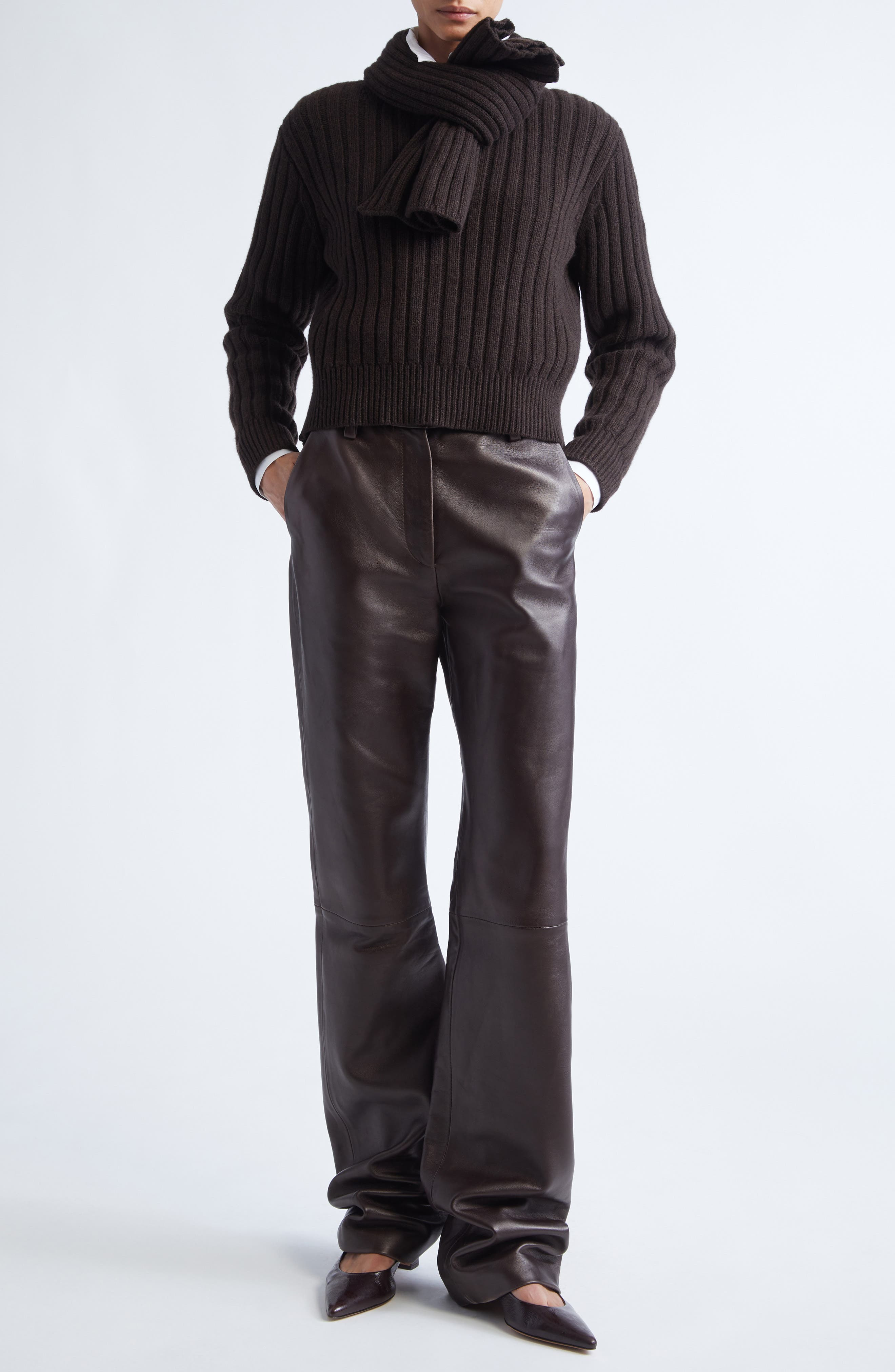 Brandon Maxwell The Ryan Rib Recycled Cashmere Scarf Sweater in Chocolate Brown at Nordstrom - 2
