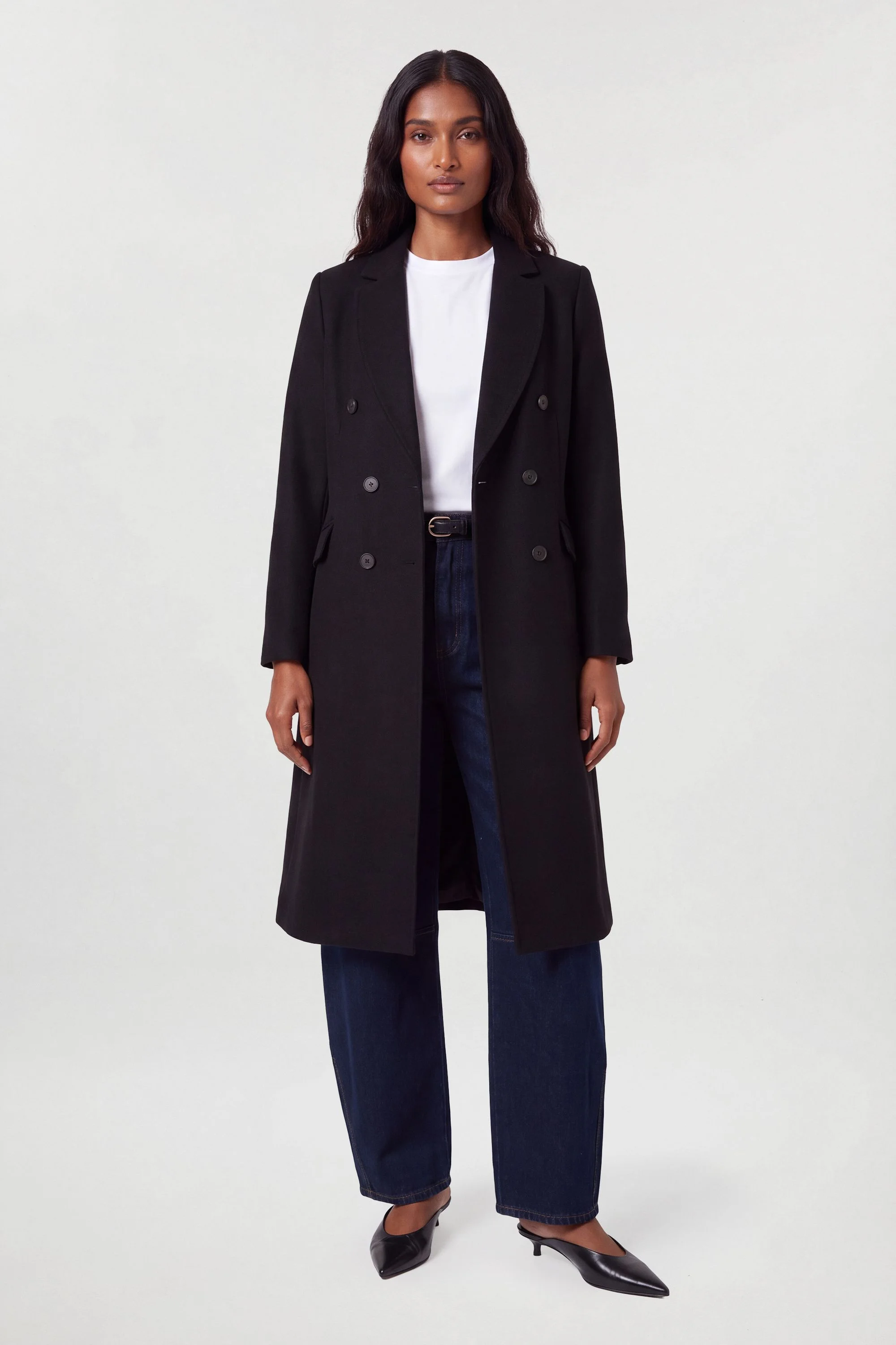 Wool Fitted Double Breasted Tailored Midi Coat - 1