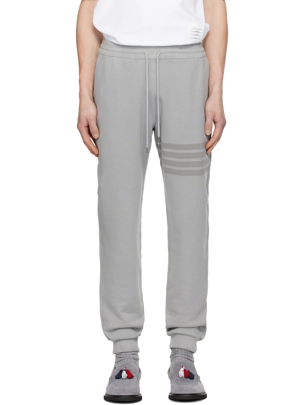 Gray Overdyed Solid Loopback 4 Bar Sweatpants - 1