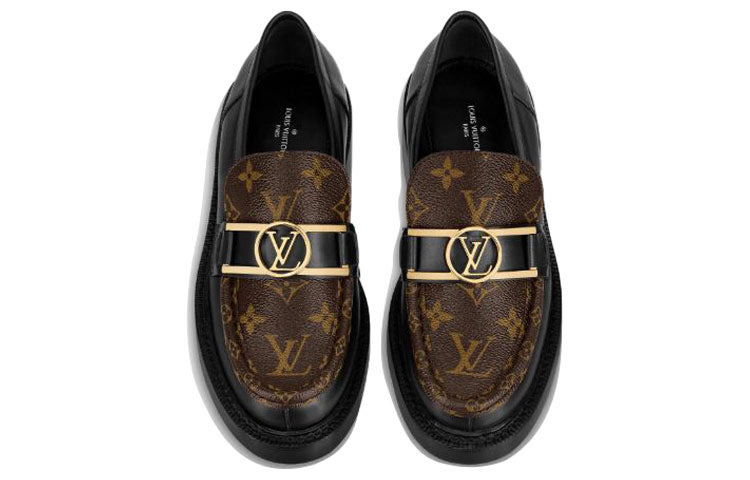 (WMNS) LOUIS VUITTON Academy Loafers 'Black with Brown Monogram and Gold Plate' 1A7TXN - 3