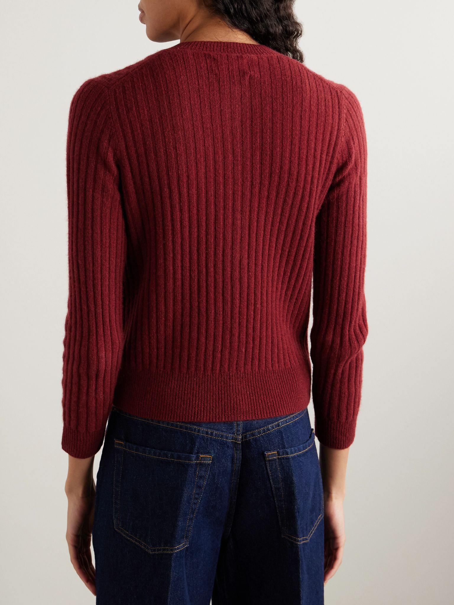 Danaë ribbed cashmere cardigan Claret - 4
