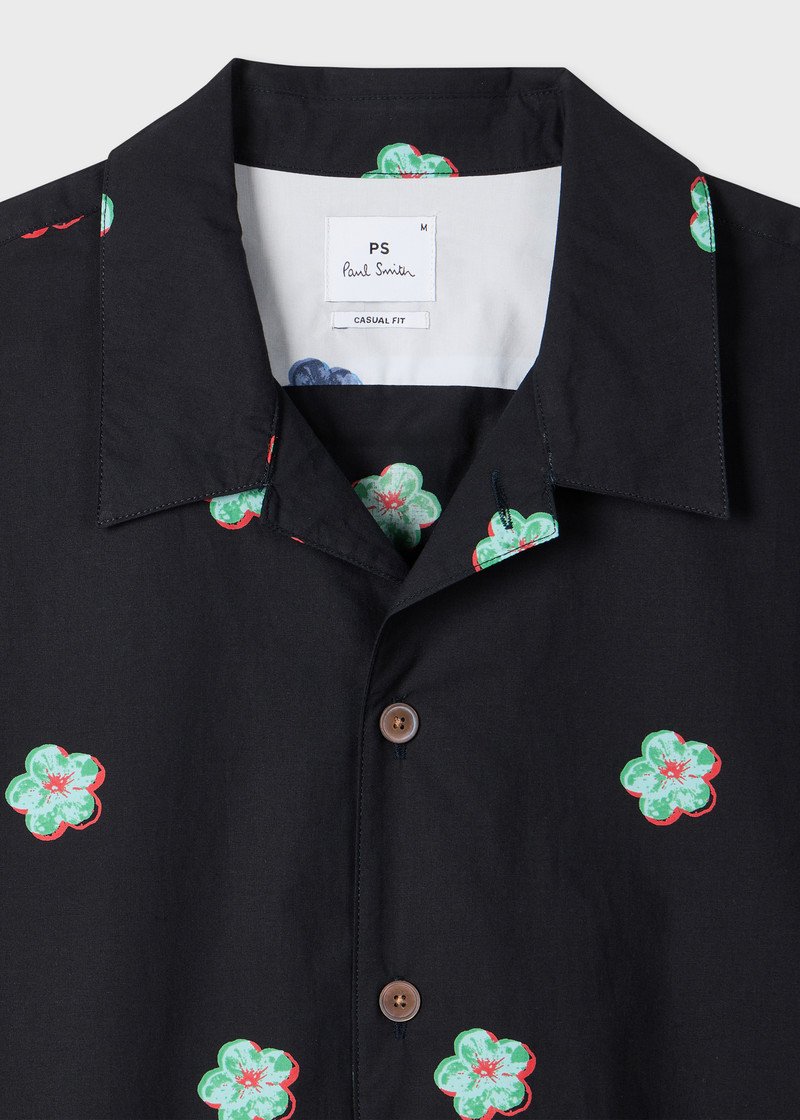 Paul Smith Black 'Zine Floral' Print Cotton Shirt outlook