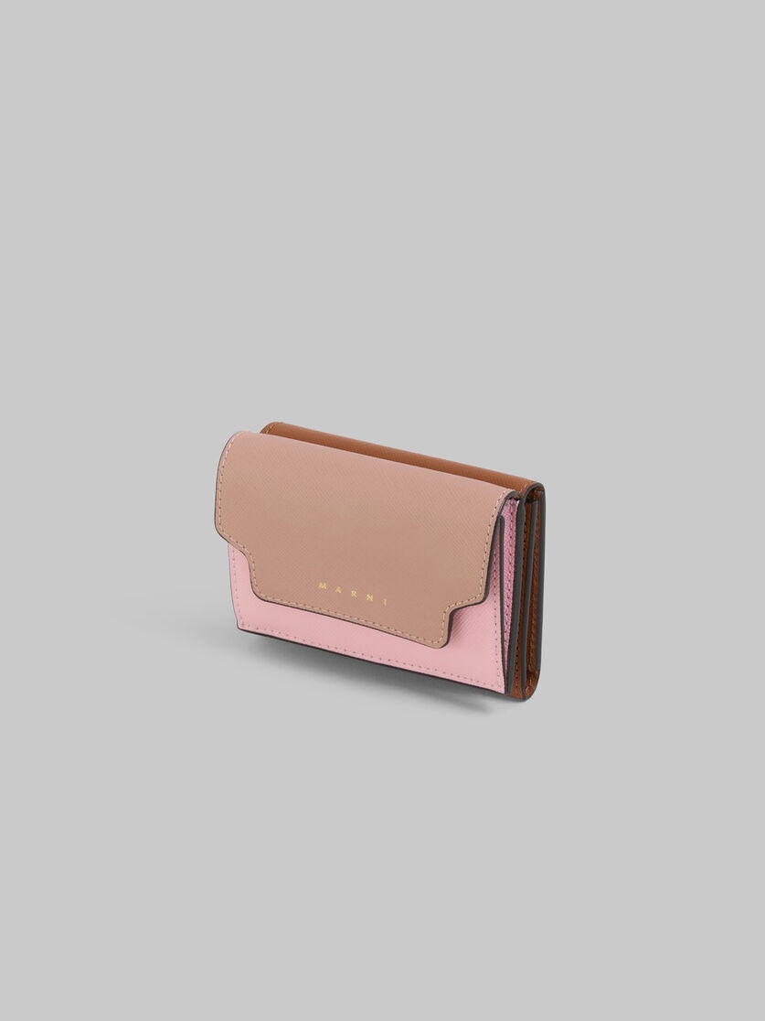 TRIFOLD WALLET IN ANTIQUE PINK, PINK AND BROWN SAFFIANO LEATHER - 4