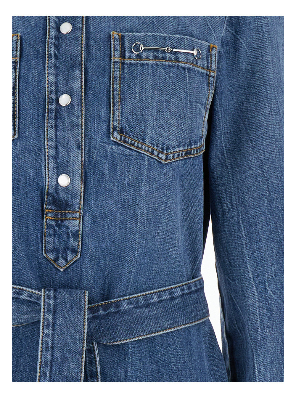 Gucci Women Blue Denim Dress With Horsebit In Organic Cotton Woman - 3