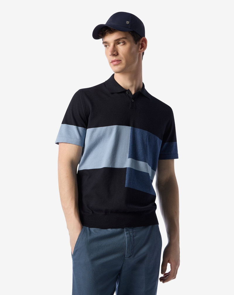 CORNELIANI Button-up Pima cotton polo shirt in blue shades outlook