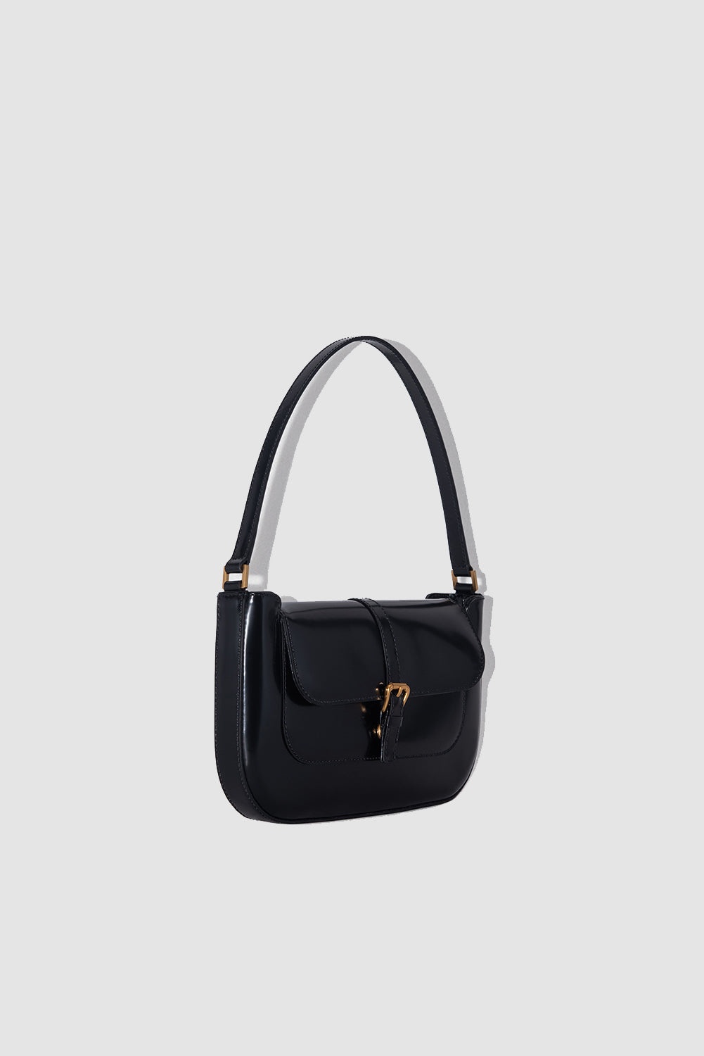 Miranda Black Semi Patent Leather Shoulder Bag - 2
