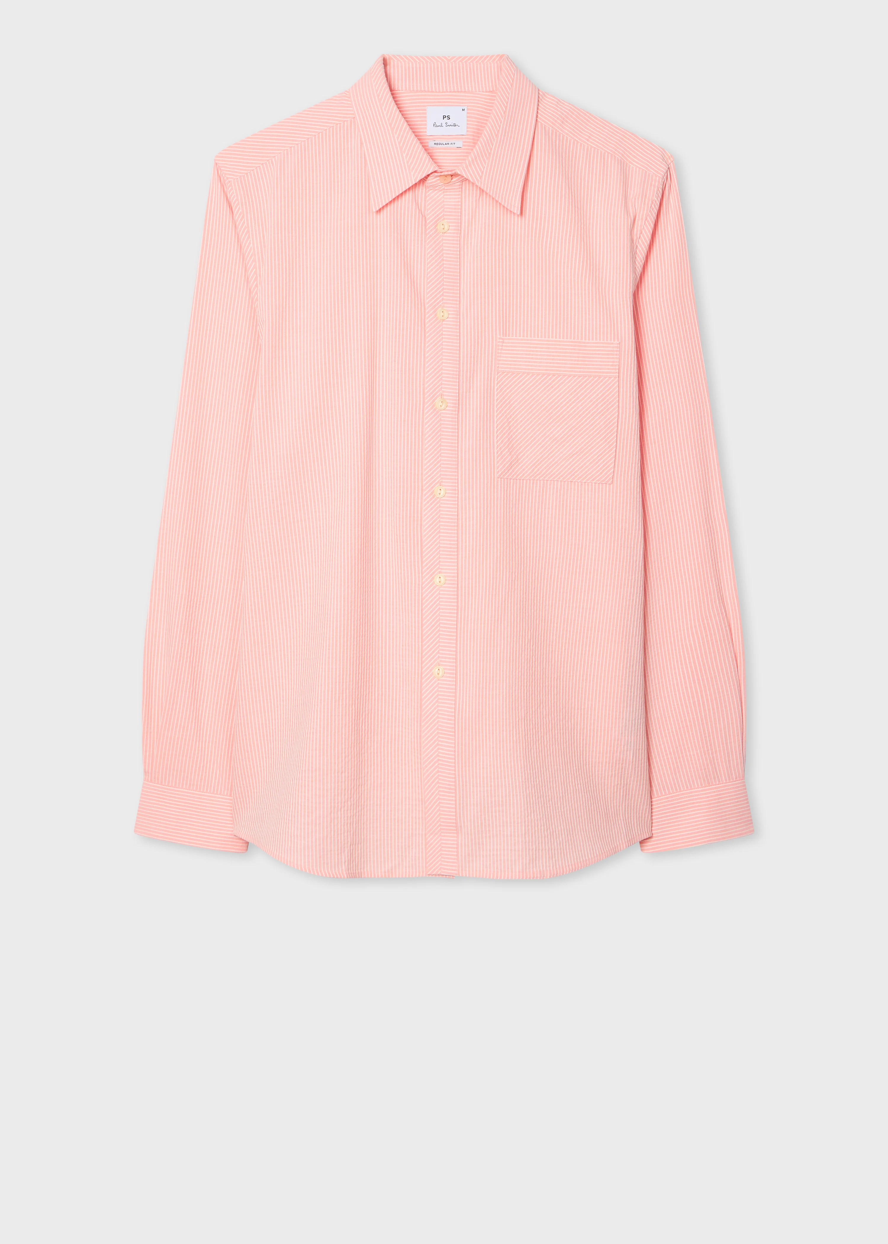 Regular-Fit Pink Textured-Stripe Shirt - 1