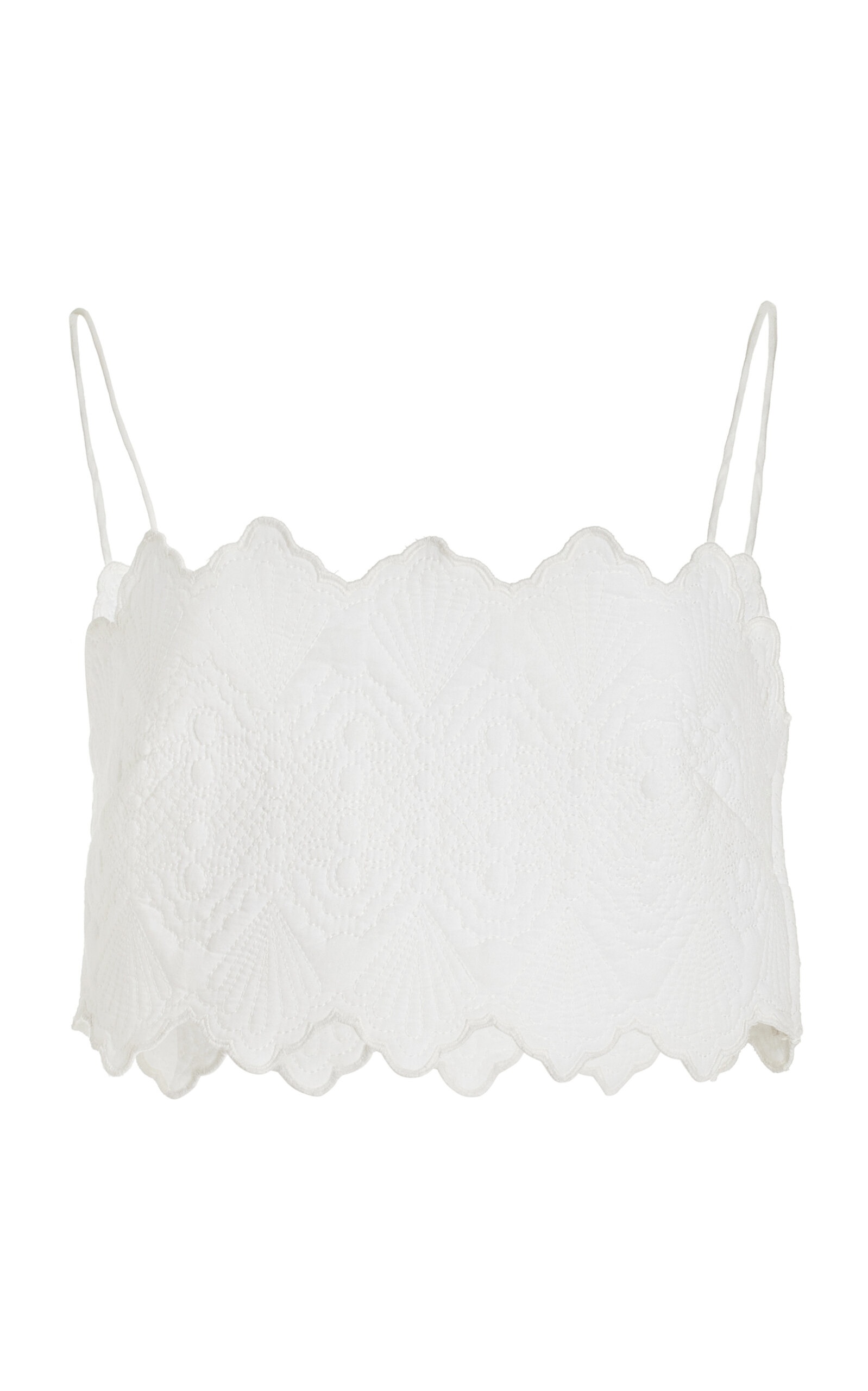 Marie Embroidered Quilted-Cotton Crop Top white - 1