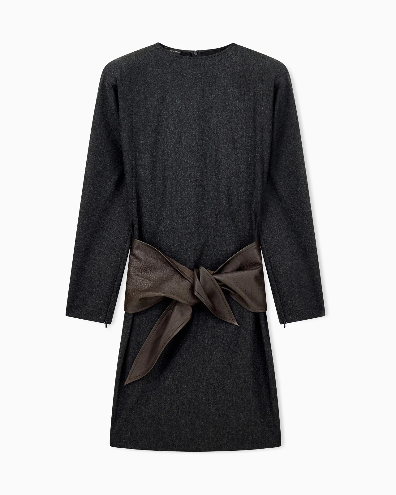 WOOL CASHMERE FLANNEL DRESS WITH TEXTURED WAIST BOW - 1