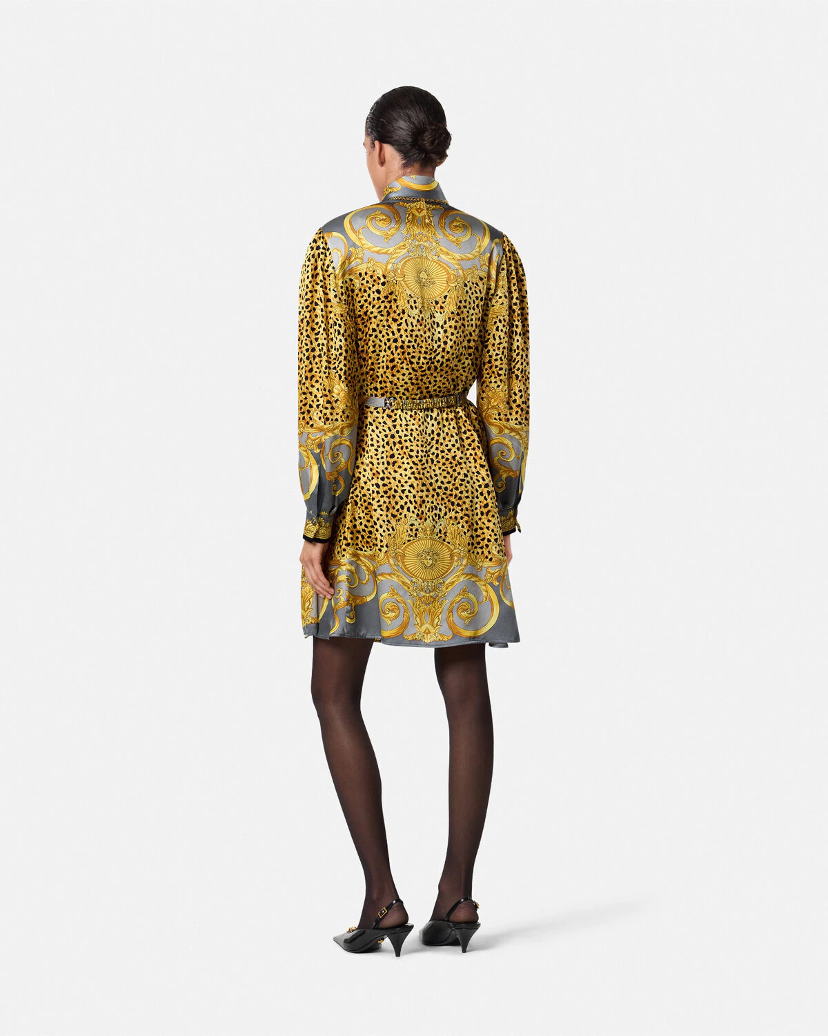 Cheetah Foulard Silk Lavallière Mini Dress - 5