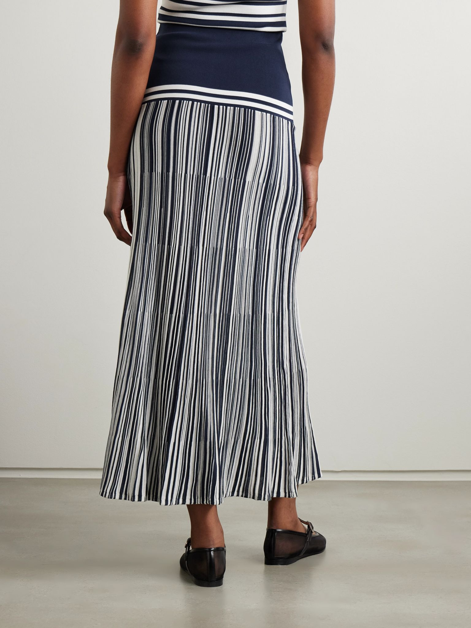 Citara striped knitted cotton-blend maxi skirt Blue - 3