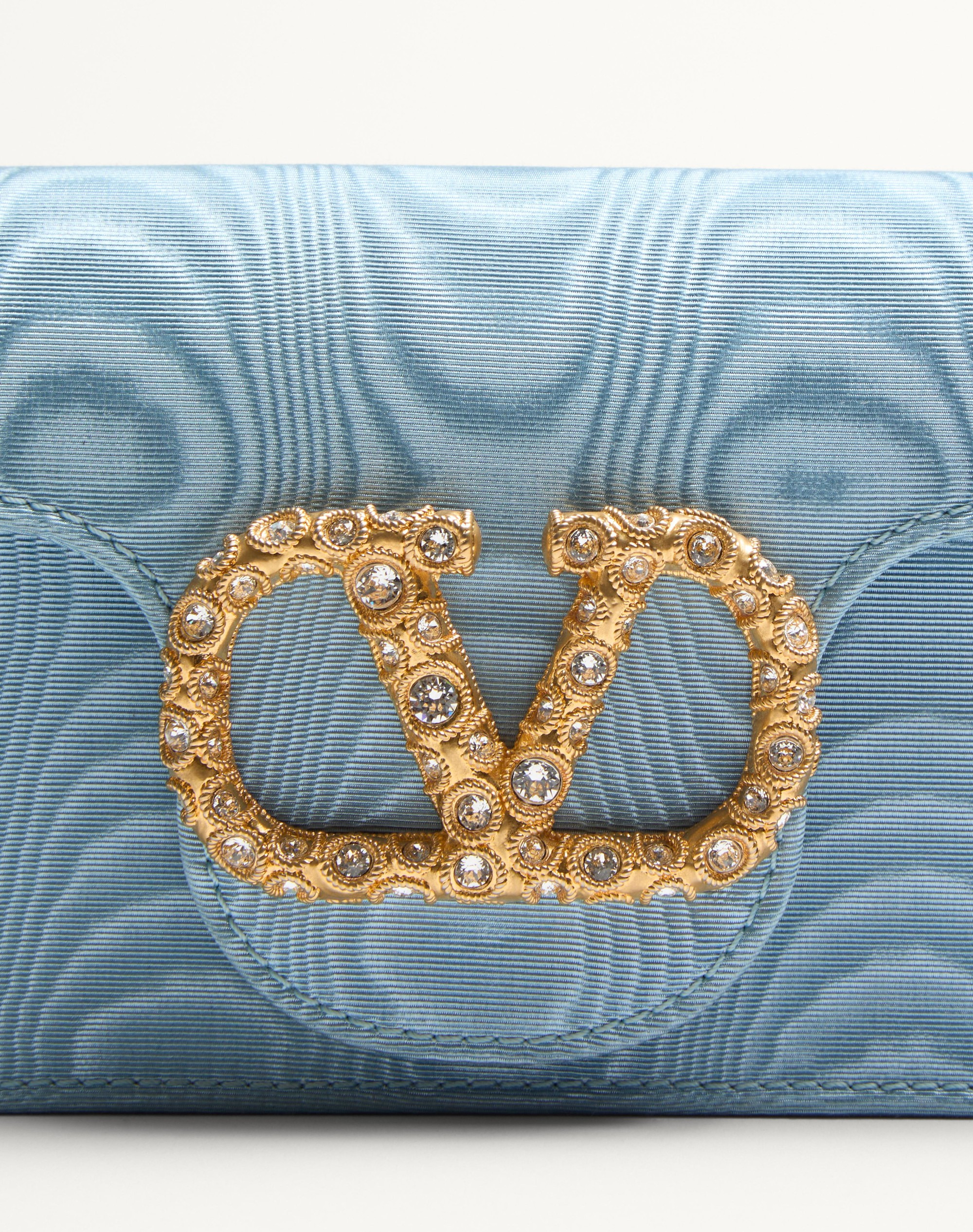 VALENTINO GARAVANI LOCÒ MOIRÉ FABRIC CLUTCH WITH JEWEL LOGO - 6