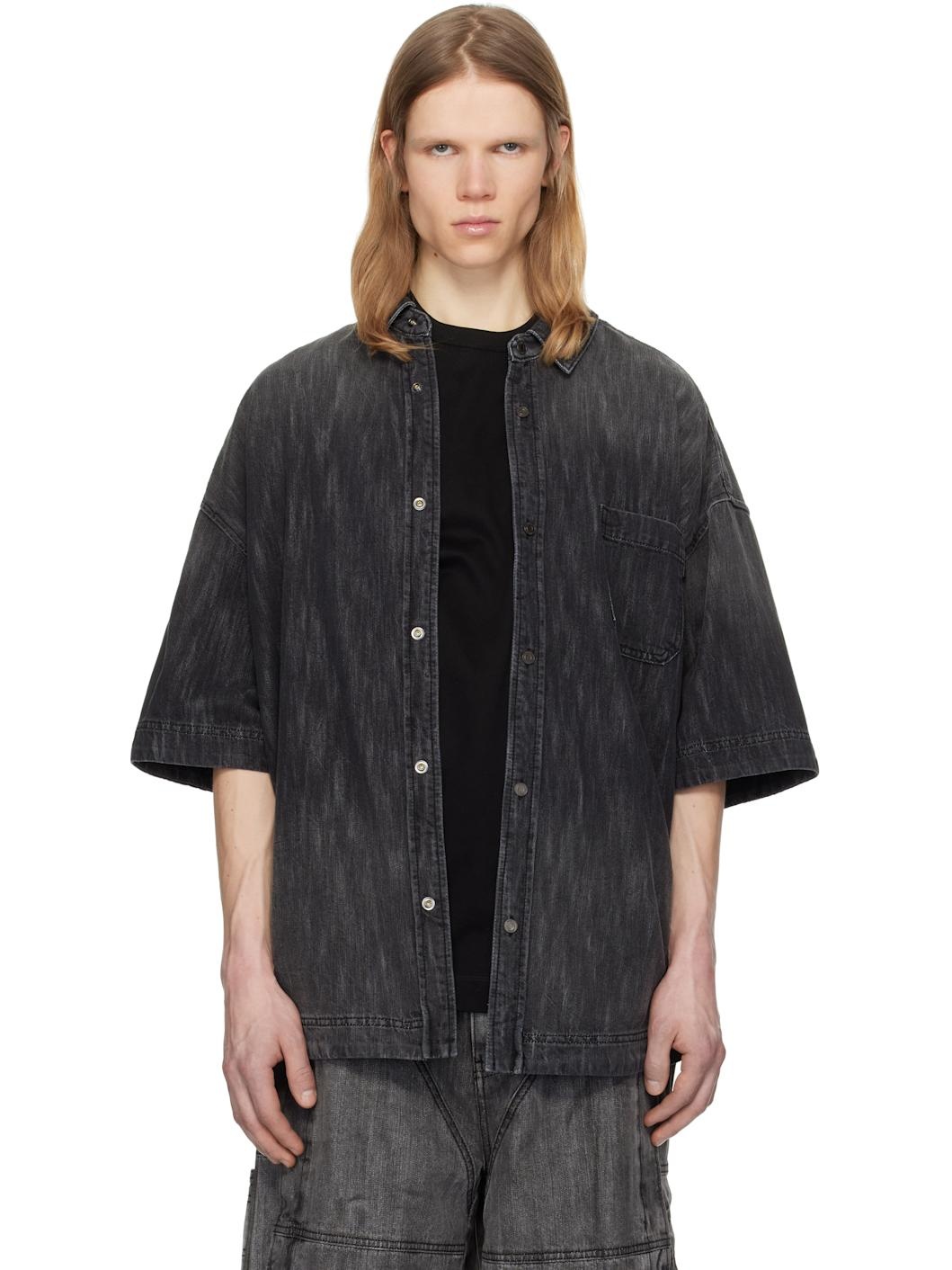 Juun. J Black Short Sleeve Denim Shirt - 1