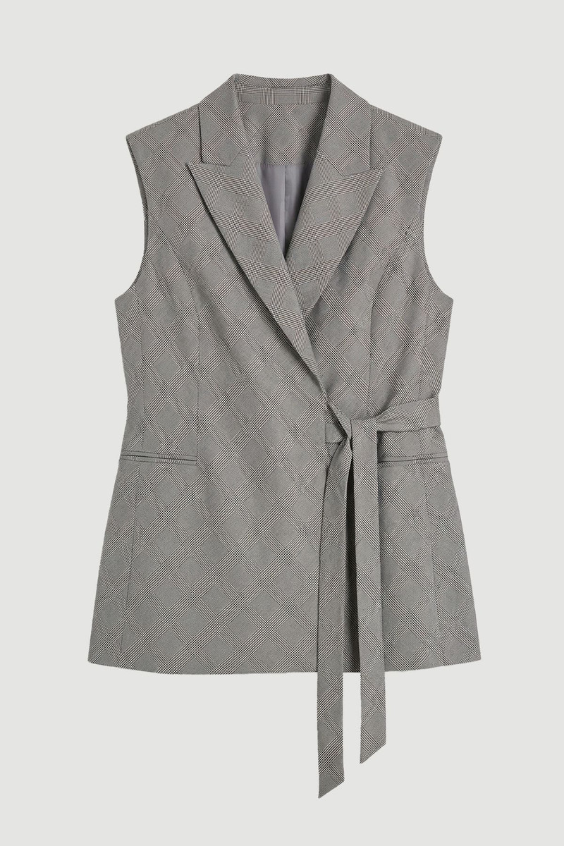 KAREN MILLEN Plus Size Soft Tailored Check Wrap Detail Sleeveless Blazer outlook