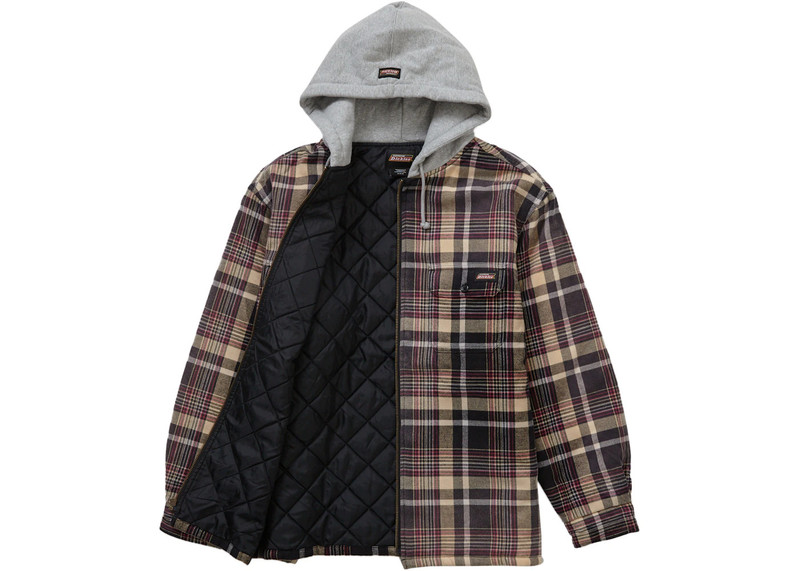 Supreme Supreme Dickies Plaid Hooded Zip Up Shirt Heather Grey outlook