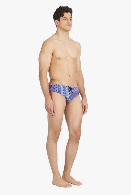 Bicolor electric blue and orange swim briefs with Balmain monogram - 6